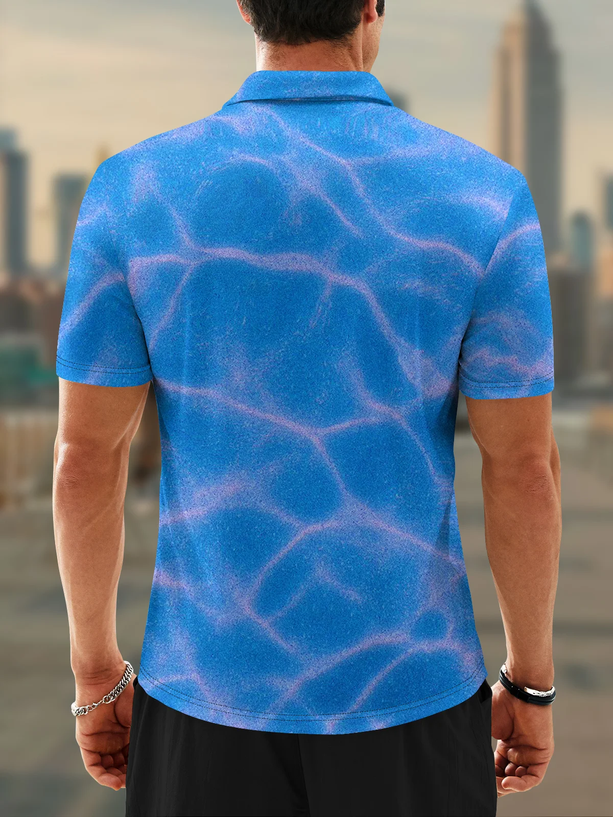 Moisture Wicking Gradient Color Abstract Stripes Short Sleeve Golf Polo