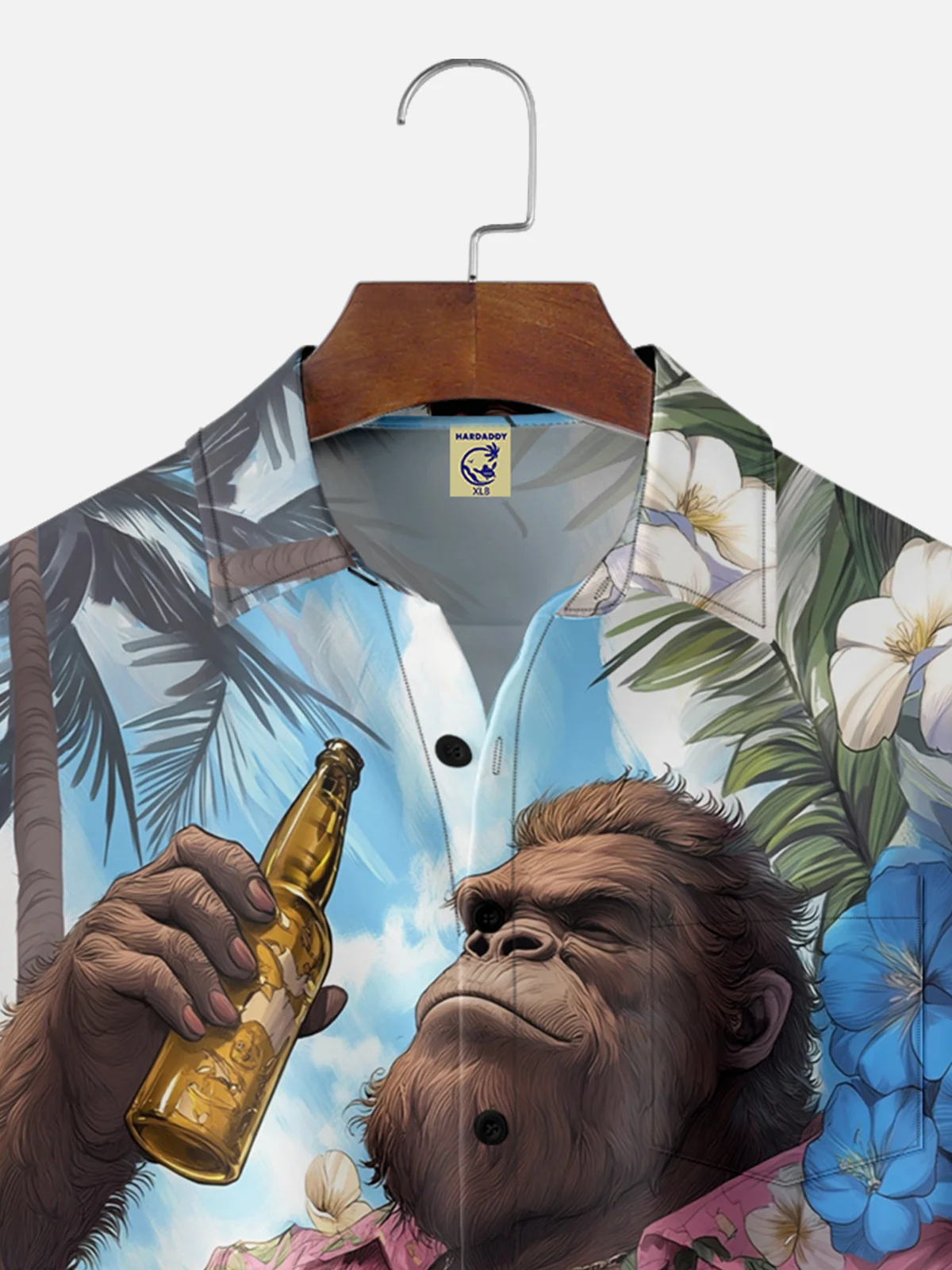Big Size Moisture-wicking Tropical Chimpanzees Chest Pocket Hawaiian Shirt