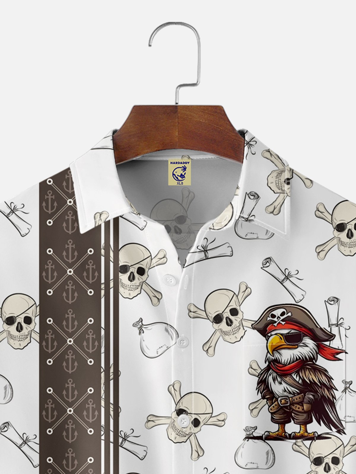Big Size Moisture-wicking Pirate Chest Pocket Bowling Shirt