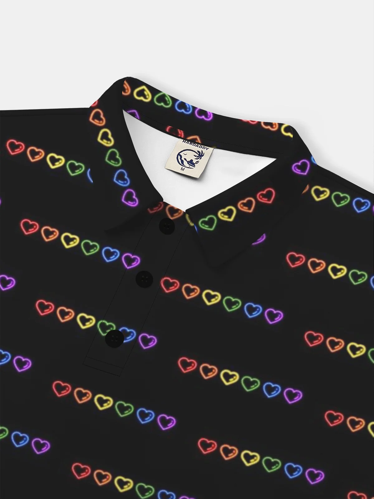 Moisture Wicking Gradient Rainbow Heart Short Sleeve Golf Polo