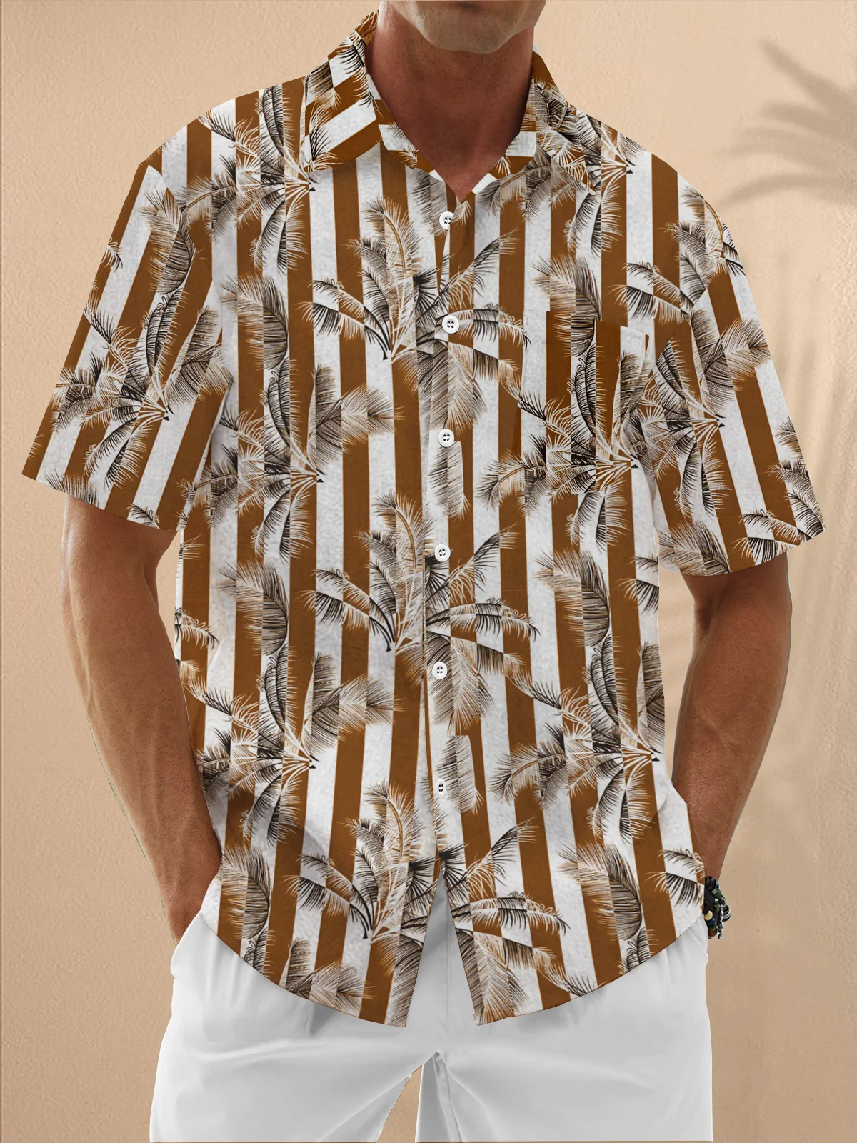 Moisture Wicking Stripe Gradient Floral Chest Pocket Hawaiian Shirt