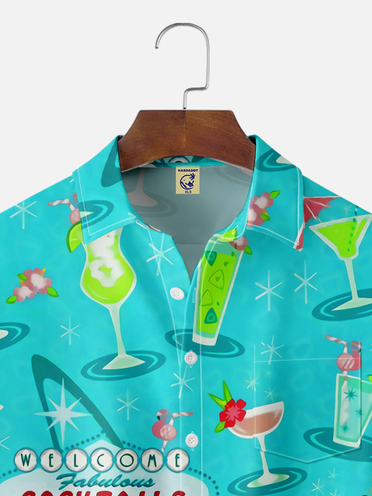 Big Size Moisture-wicking Mid-century Geomatric Cocktail Chest Pocket Hawaiian Shirt