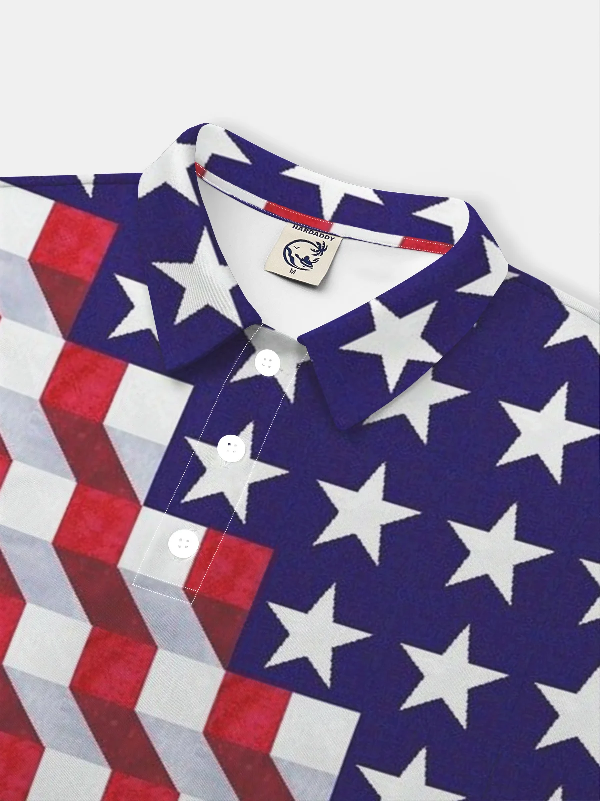 Moisture Wicking 3D Geometric American Flag Short Sleeve Golf Polo
