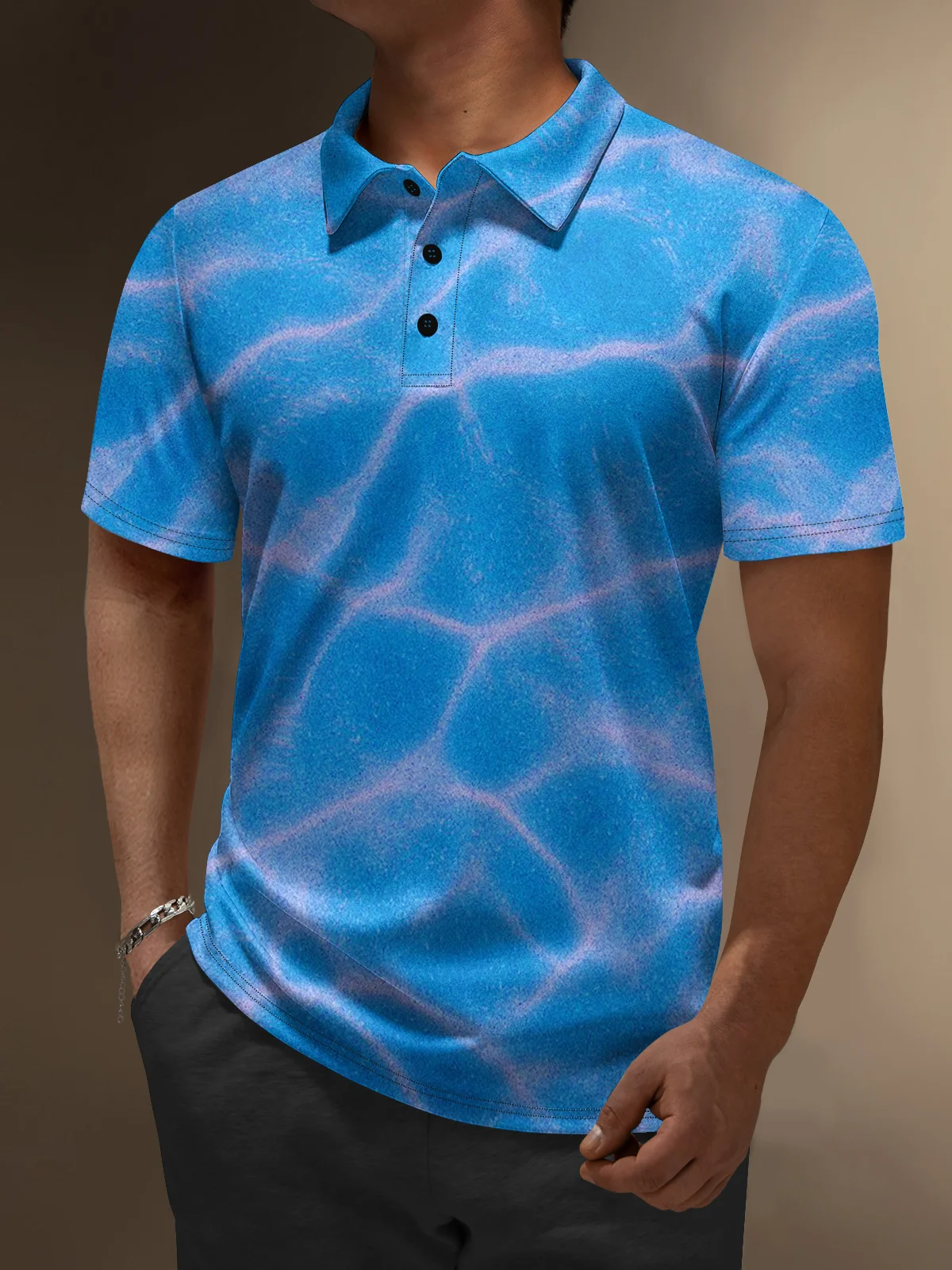 Moisture Wicking Gradient Color Abstract Stripes Short Sleeve Golf Polo