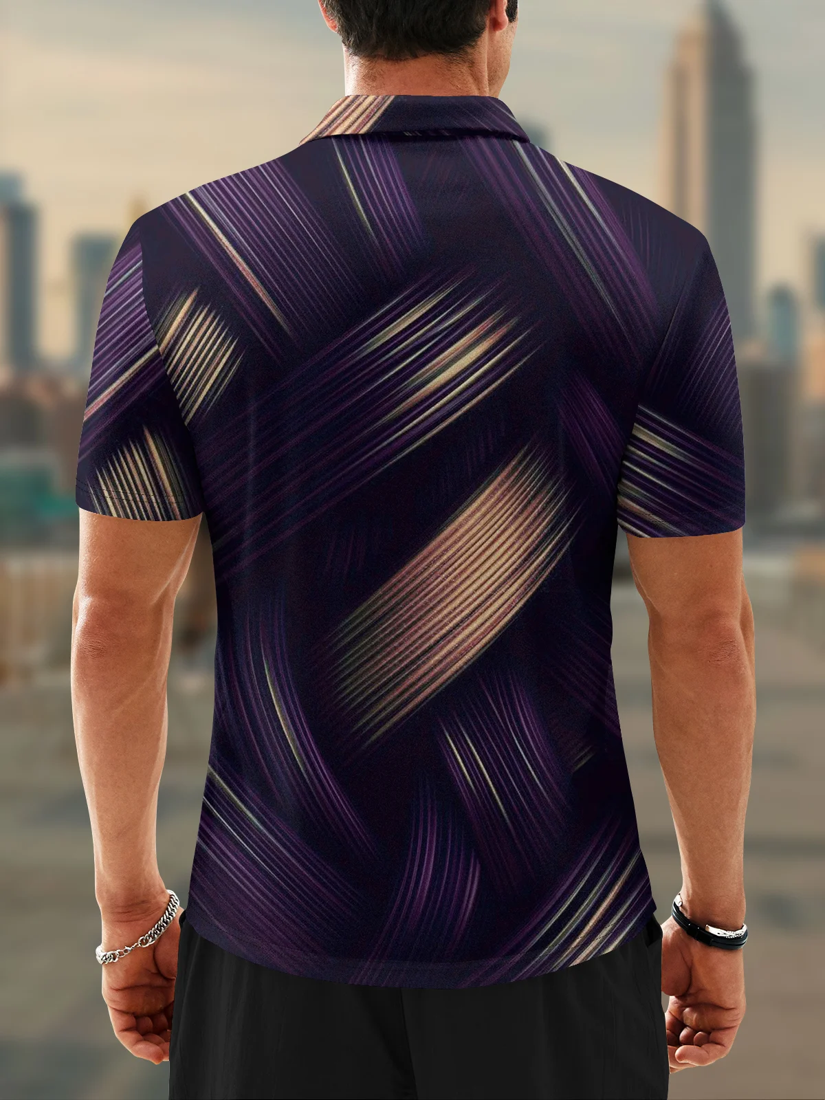 Moisture Wicking Gradient Color Abstract 3D Stripe Short Sleeve Golf Polo