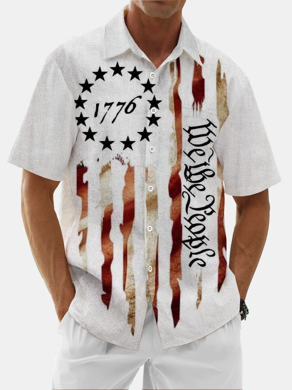 Moisture Wicking 1776 Independence Day Chest Pocket Hawaiian Shirt
