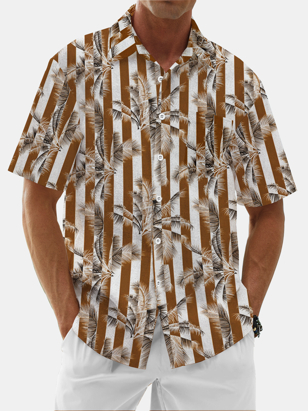Moisture Wicking Stripe Gradient Floral Chest Pocket Hawaiian Shirt