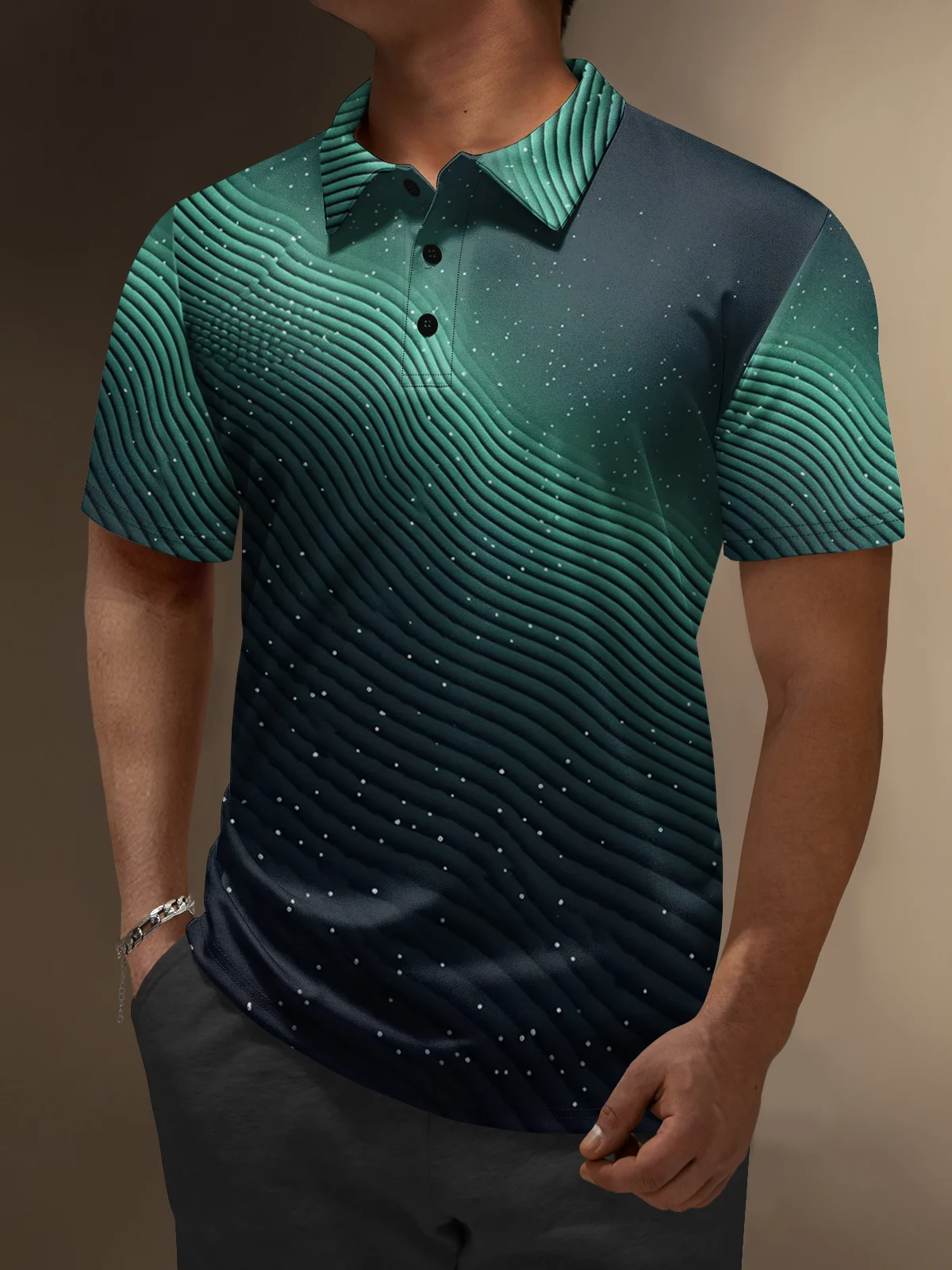 Moisture Wicking Ombre Abstract Stripes Short Sleeve Golf Polo
