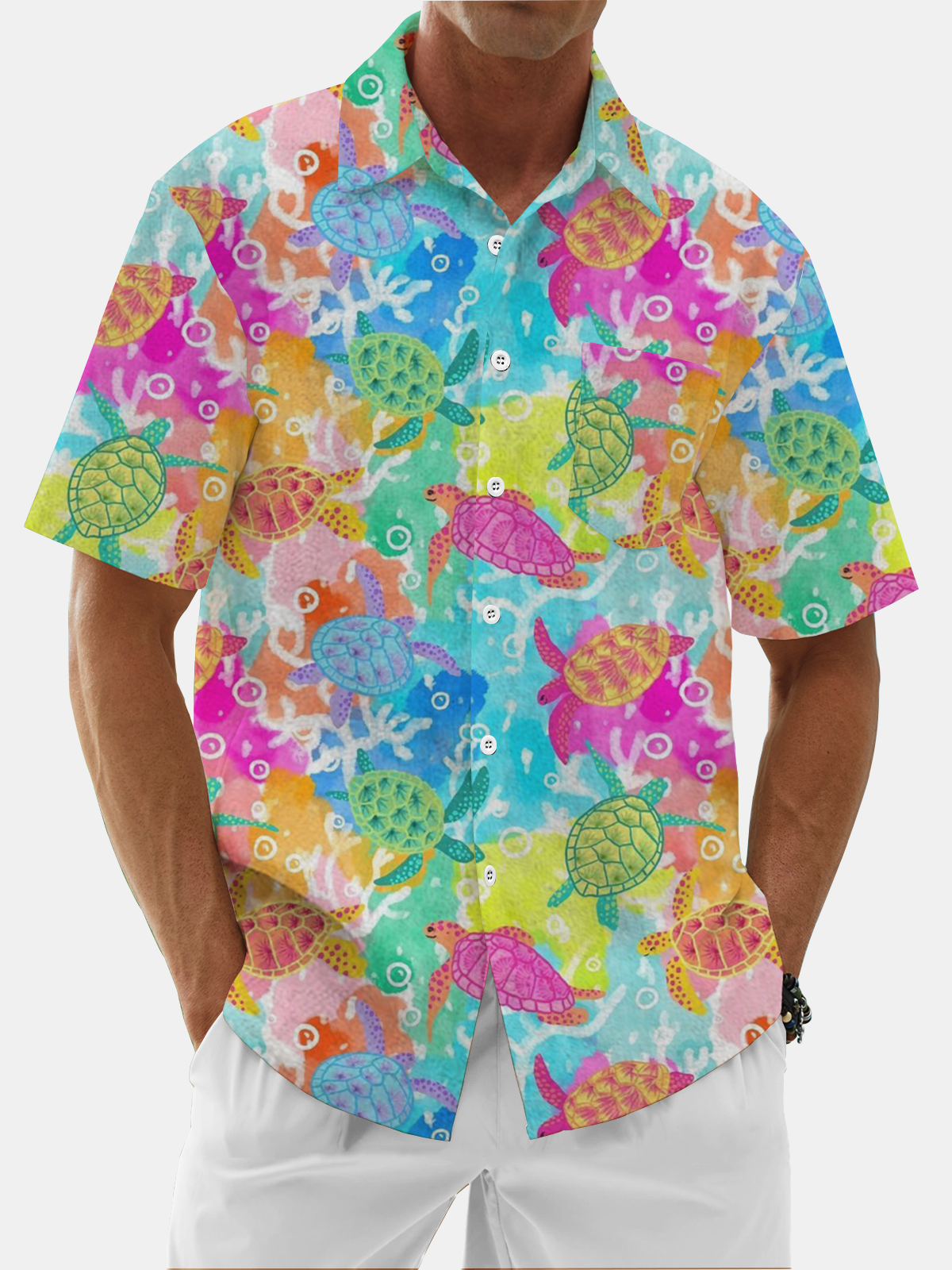 Moisture Wicking Gradient Turtle Chest Pocket Hawaiian Shirt
