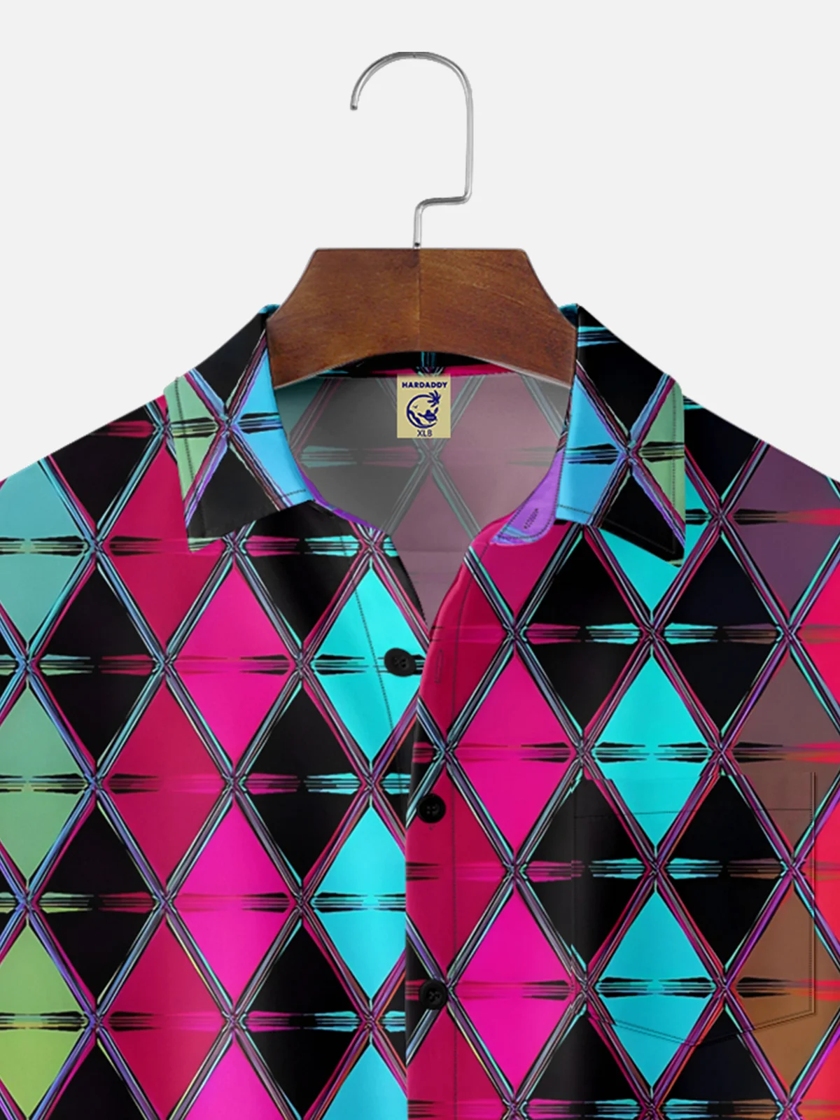 Big Size Moisture-wicking Gradient Geomatric Chest Pocket Casual Shirt