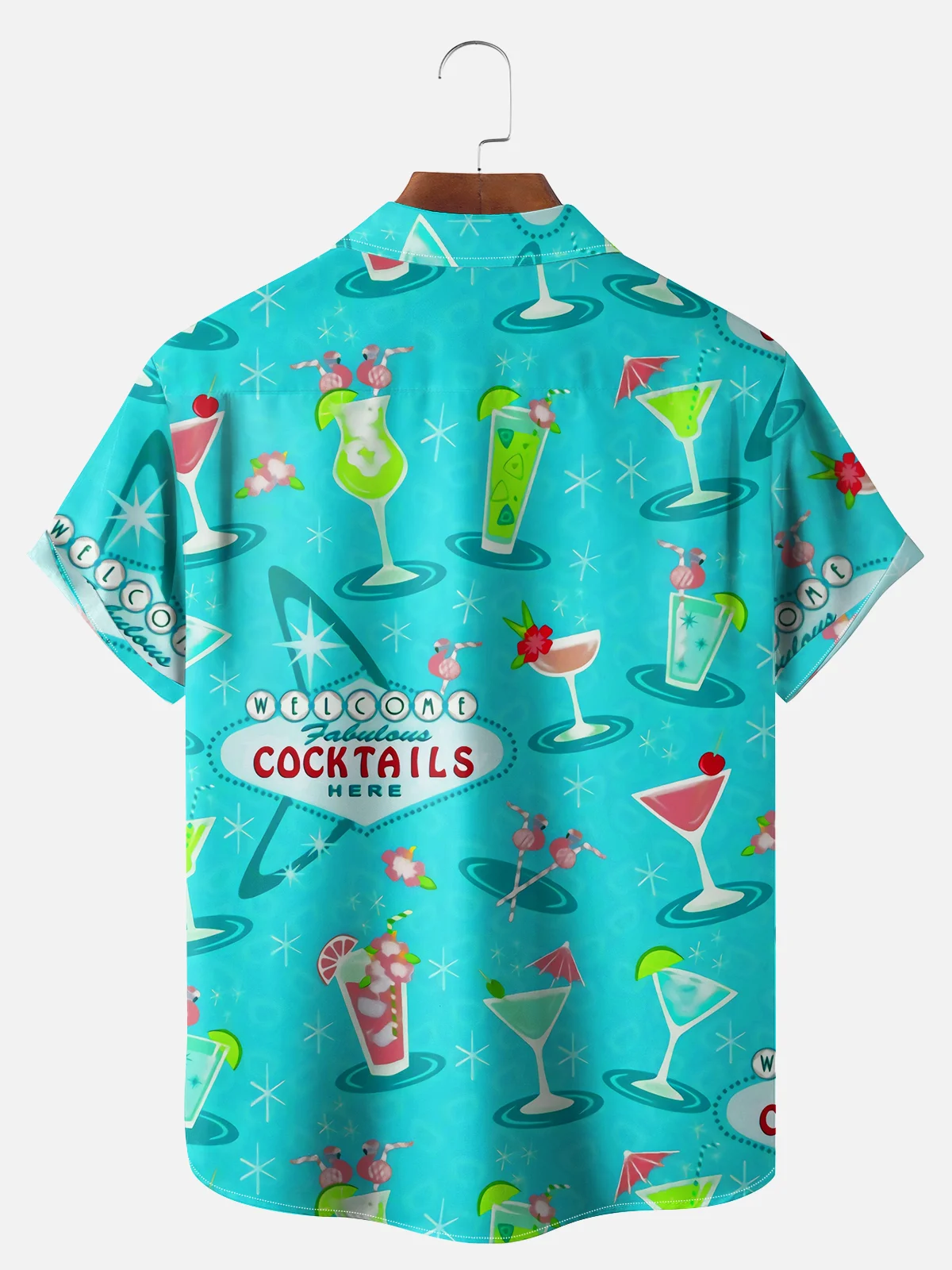 Big Size Moisture-wicking Mid-century Geomatric Cocktail Chest Pocket Hawaiian Shirt