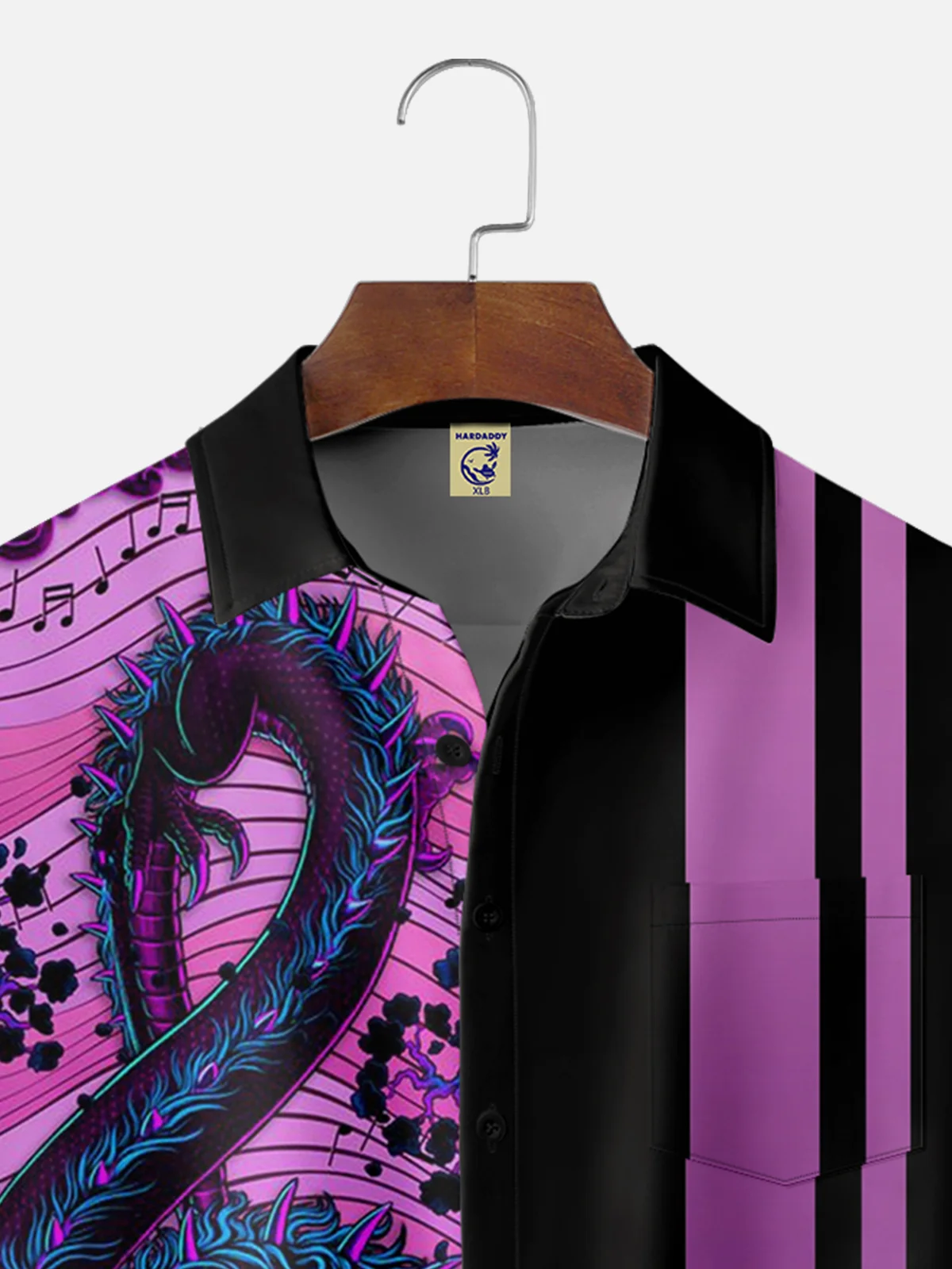 Big Size Moisture-wicking Music Note Chest Pocket Bowling Shirt