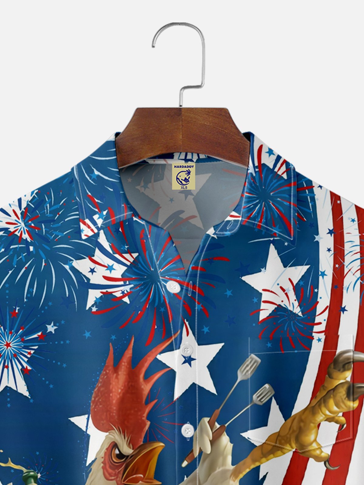 Big Size Moisture-wicking American Flag Kungfu Chicken Chest Pocket Casual Shirt