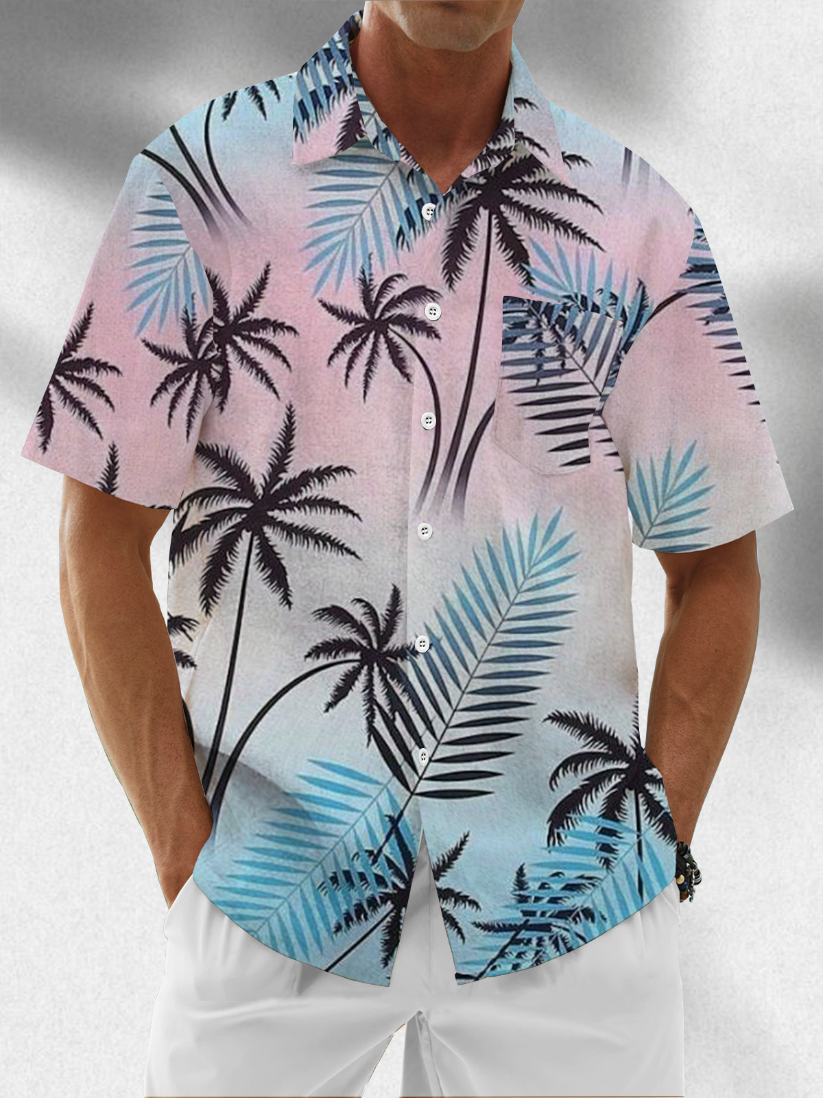 Moisture Wicking Gradient Coconut Tree Chest Pocket Hawaiian Shirt