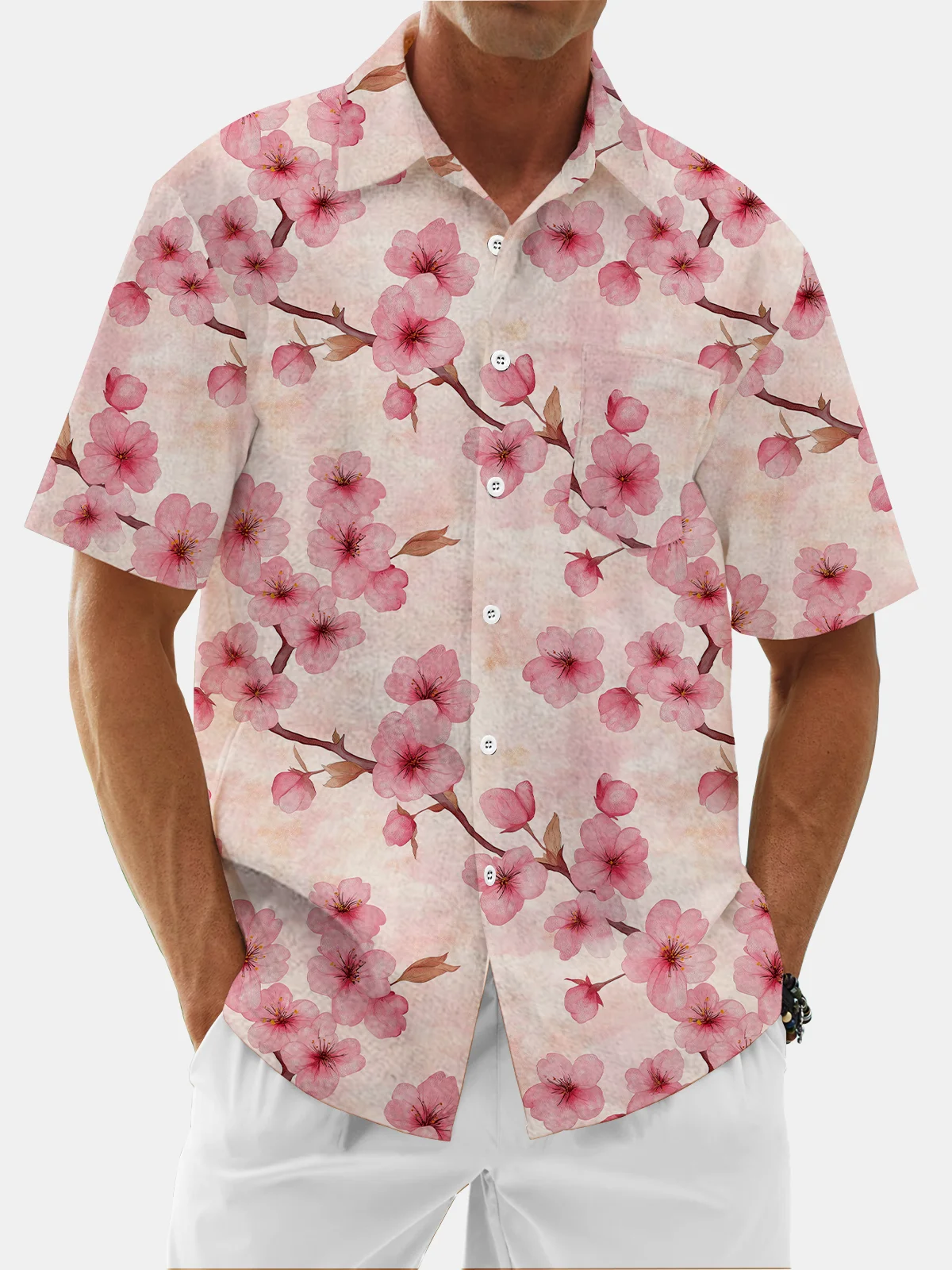 Moisture Wicking Sakura Chest Pocket Hawaiian Shirt