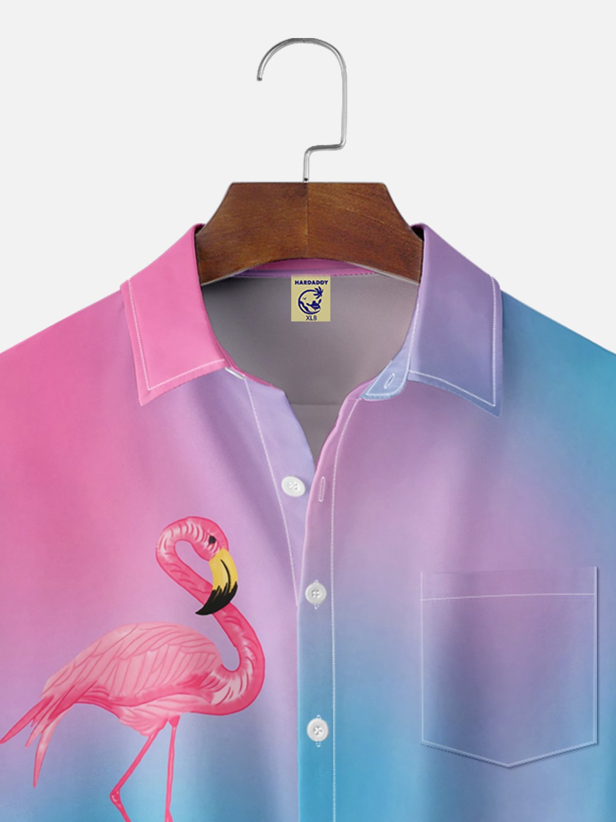 Big Size Moisture-wicking Gradient Flamingo Chest Pocket Hawaiian Shirt