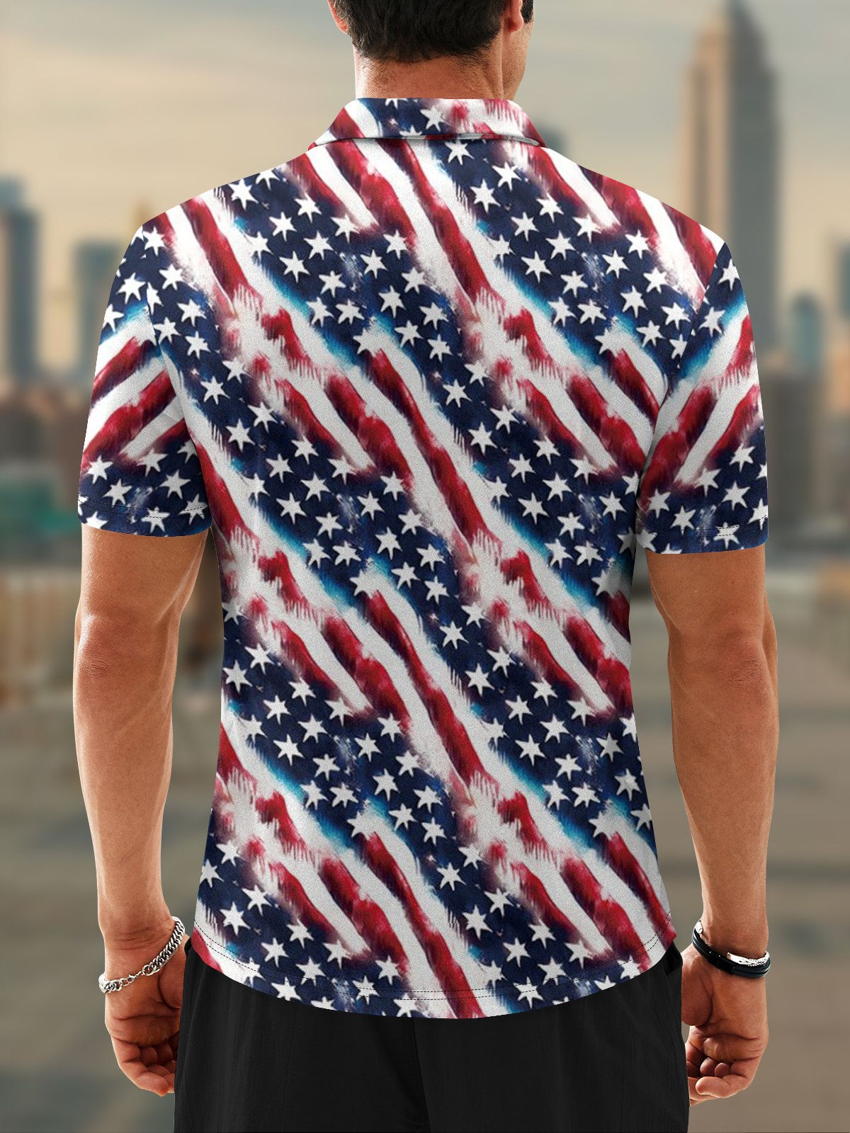 Moisture Wicking Gradient Color Abstract USA Flag Short Sleeve Golf Polo