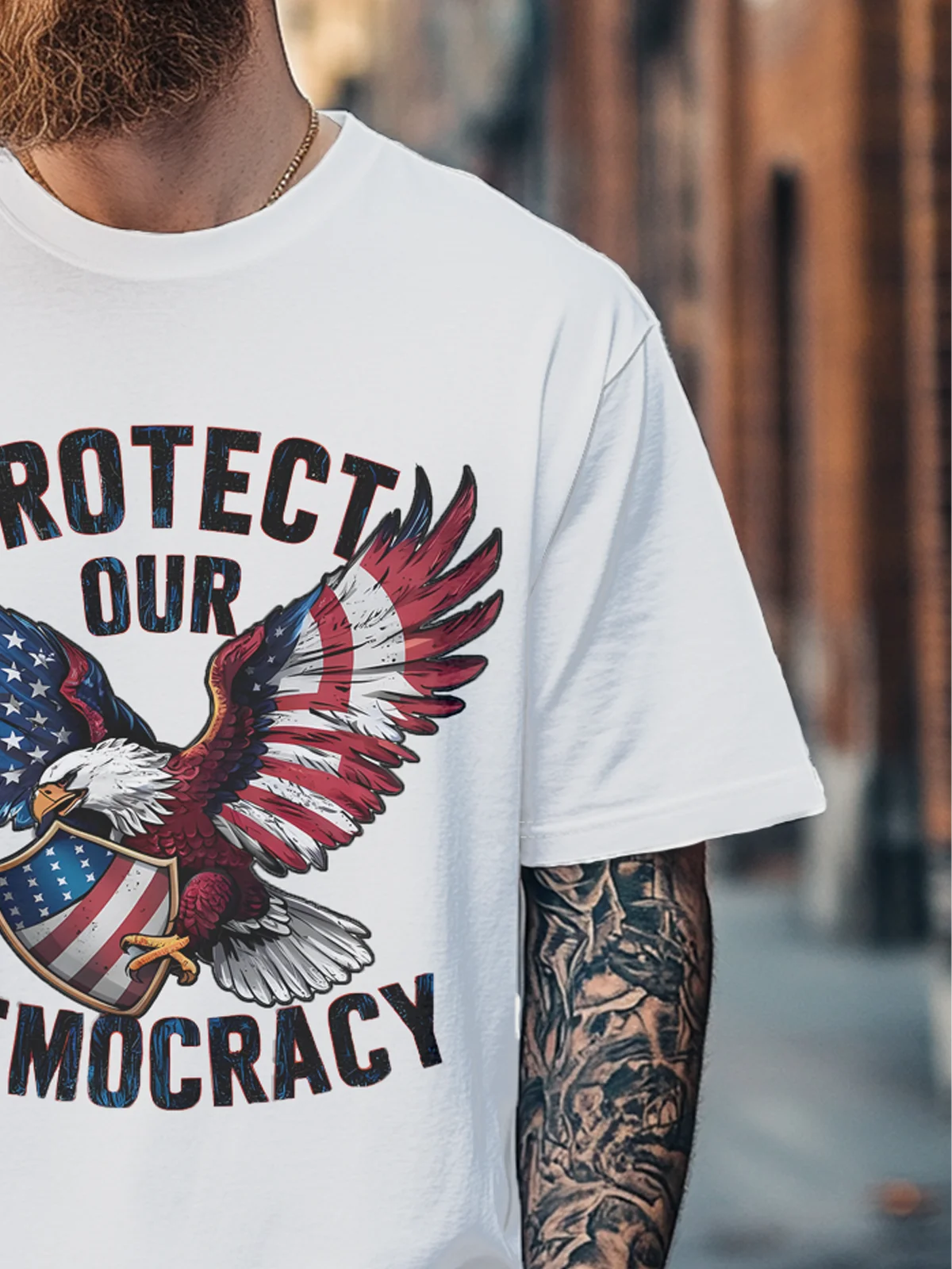 Men's Independence Day American Flag Bald Eagle Fitted T-shirts