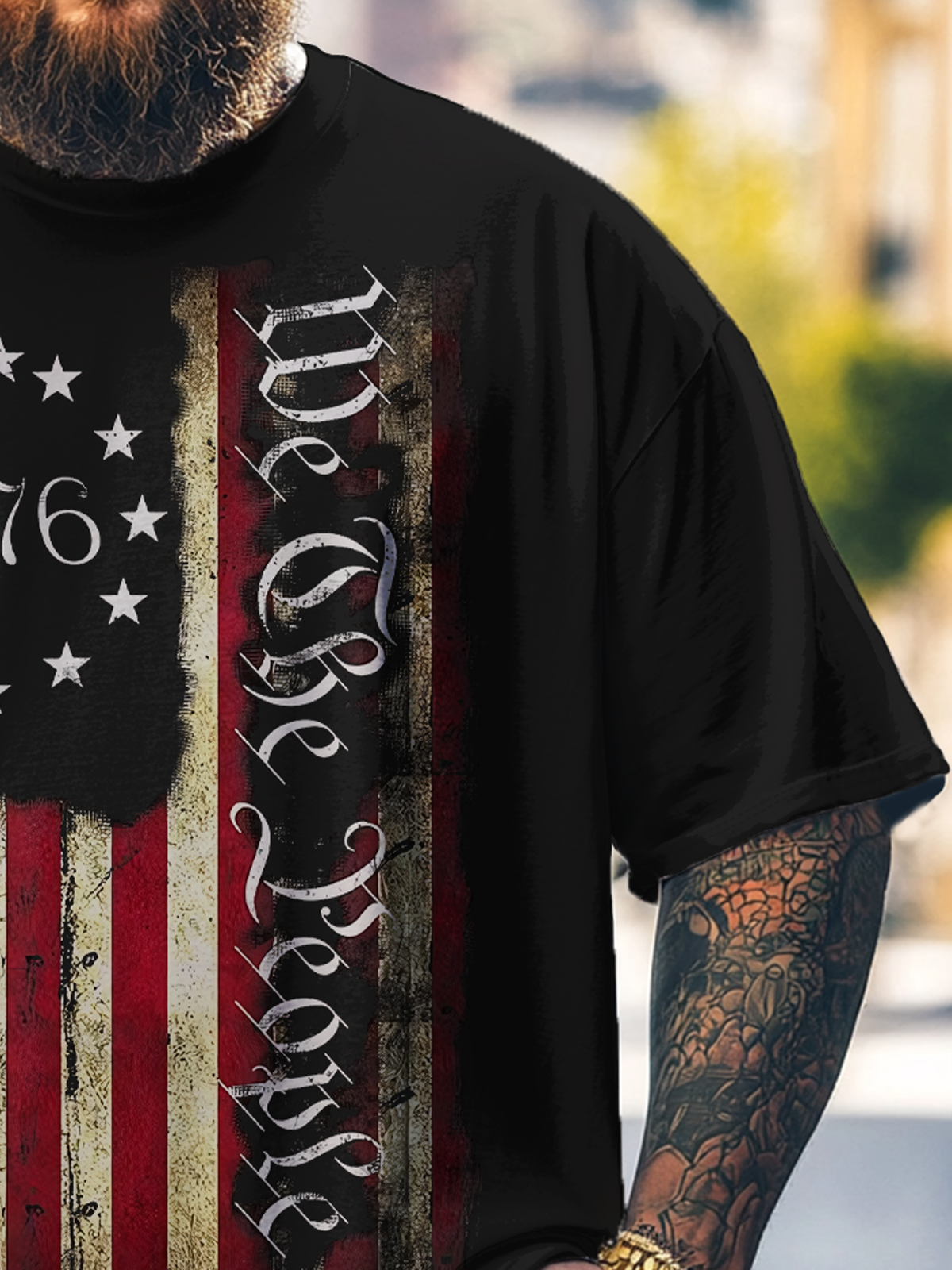 Big Size Men's 1776 Independence Day American Flag Loose T-shirt