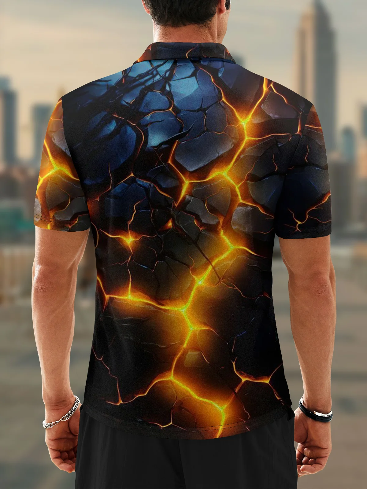 Moisture Wicking Abstract Gradient Color Geometric Short Sleeve Golf Polo