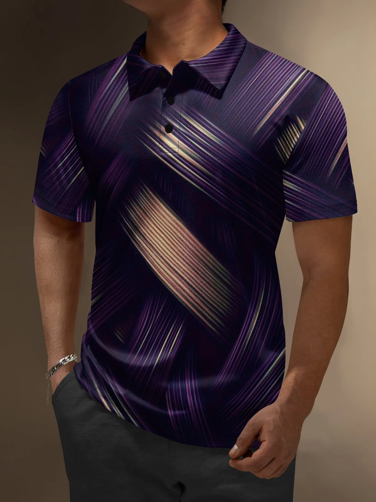 Moisture Wicking Gradient Color Abstract 3D Stripe Short Sleeve Golf Polo