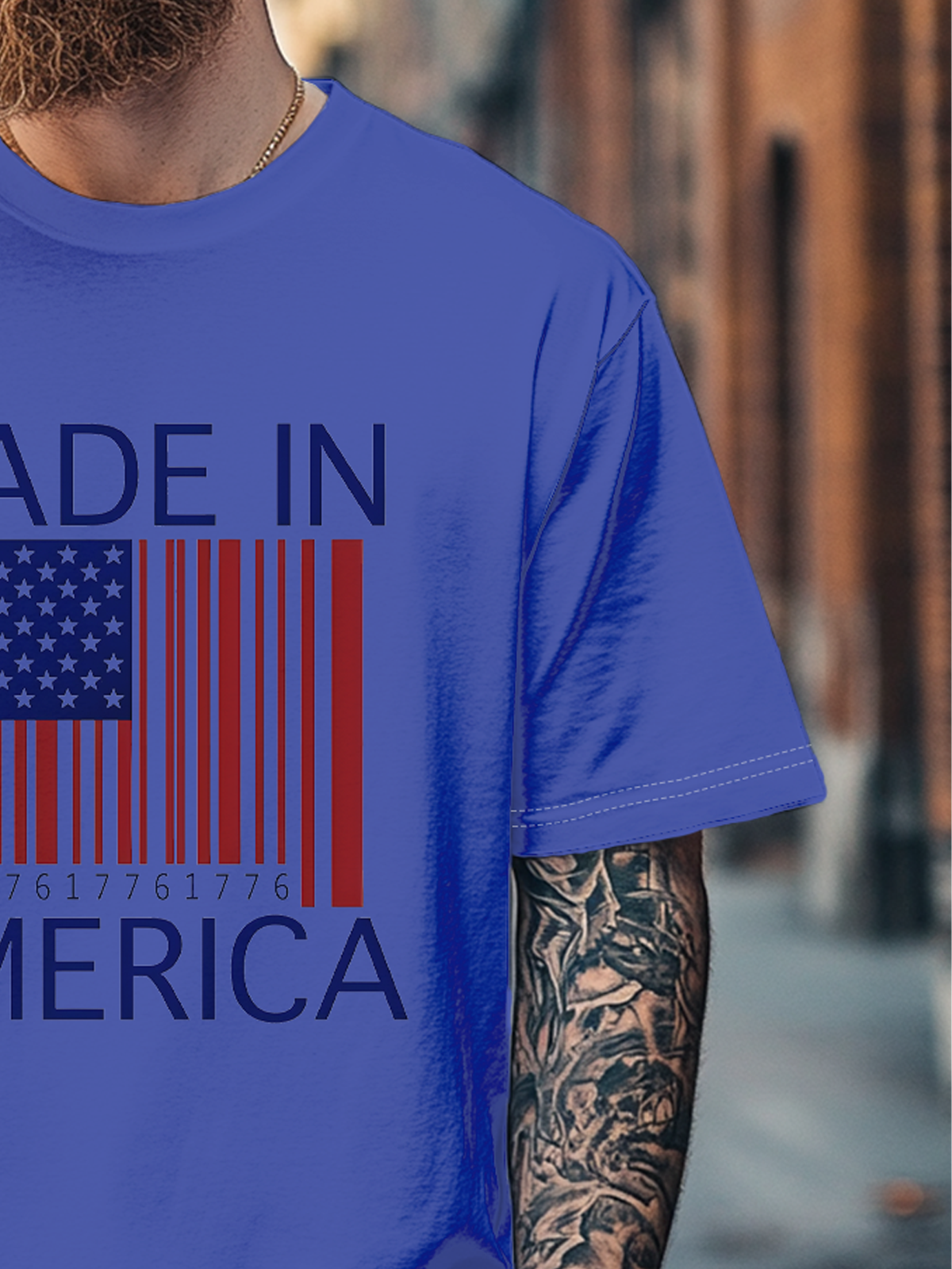 Men's Independence Day American Flag Barcode Fitted T-shirts