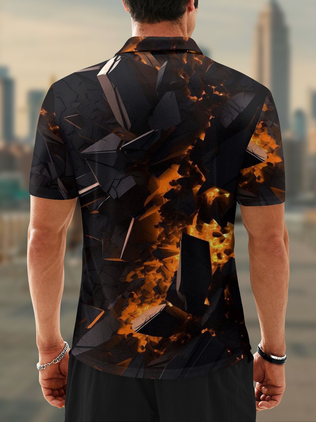 Moisture Wicking Gradient Color 3D Geometric Abstract Short Sleeve Golf Polo
