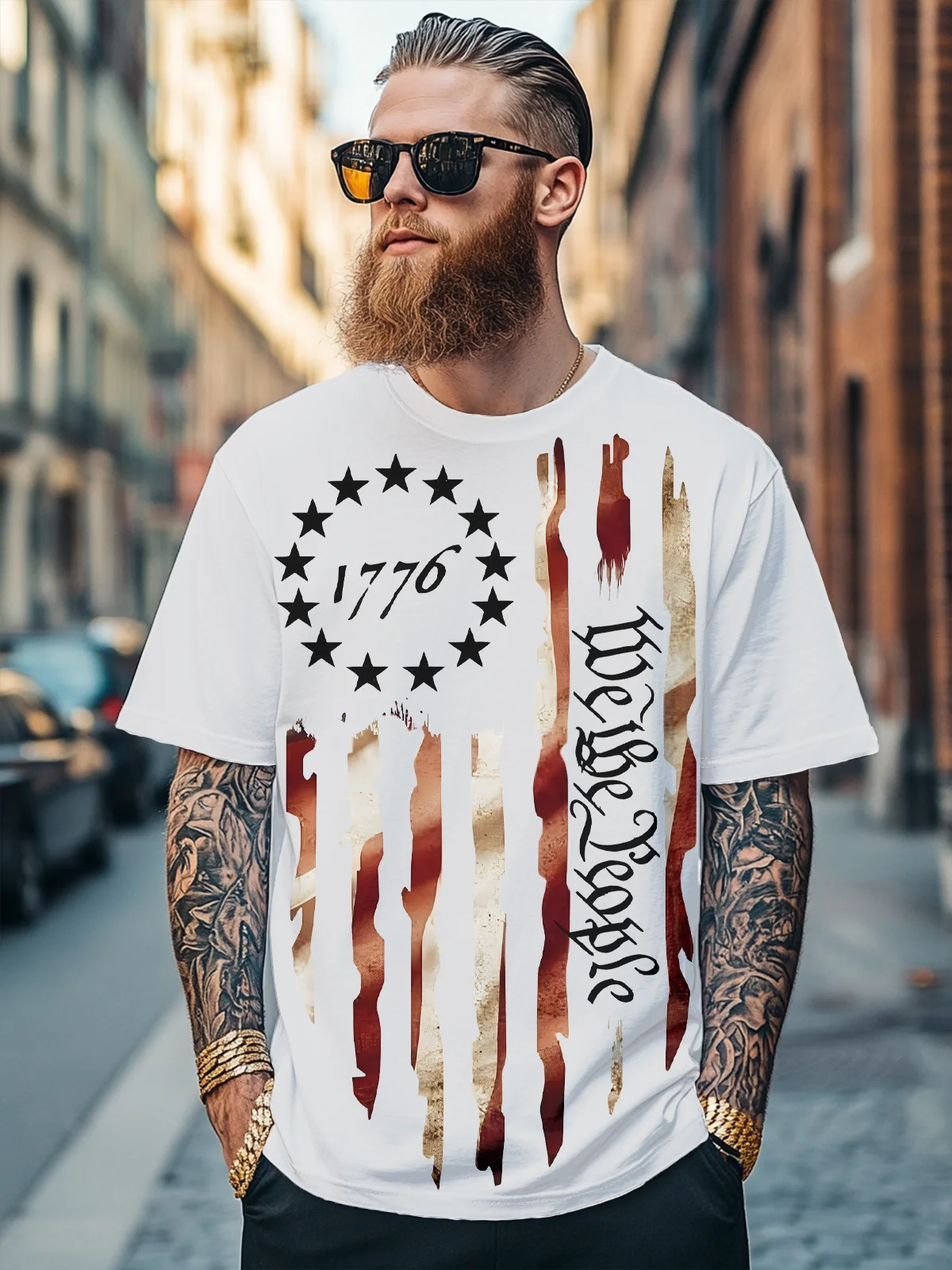 Men's 1776 Independence Day American Flag Fitted T-shirts