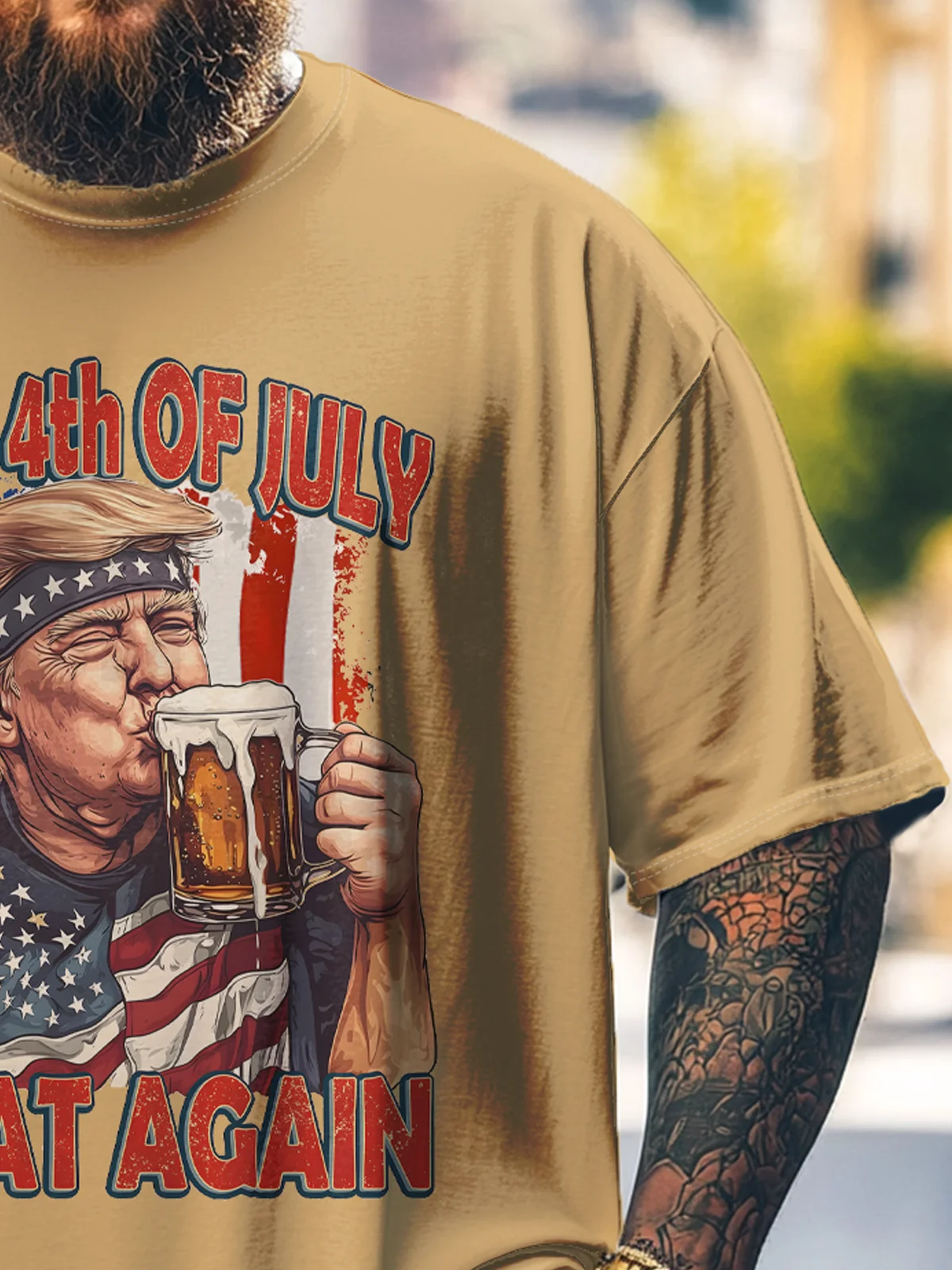 Big Size Men's Funny Trump Beer Independence Day Loose T-shirt