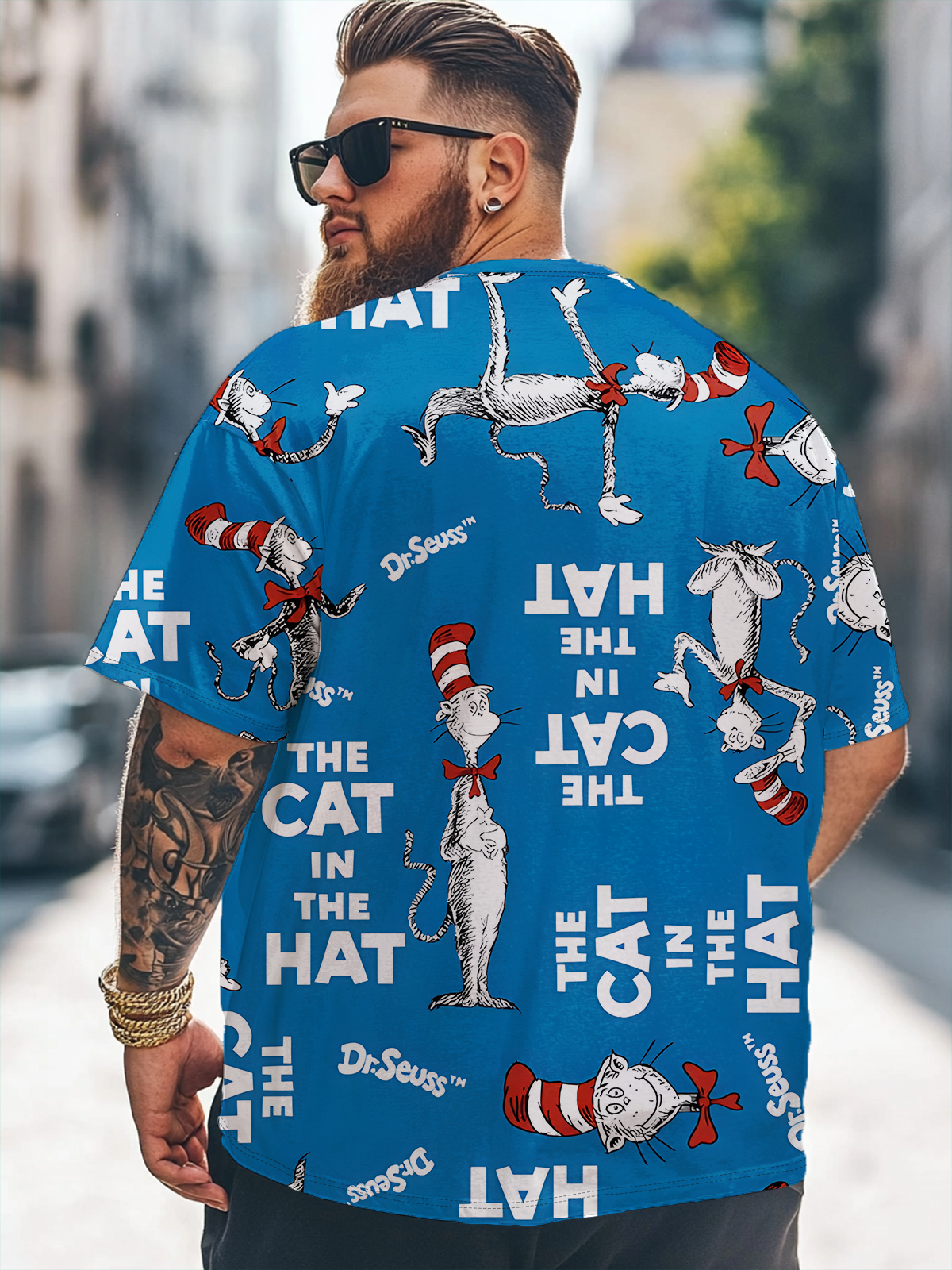 Big Size Men's Fun Dr. Seuss Art Loose T-shirt