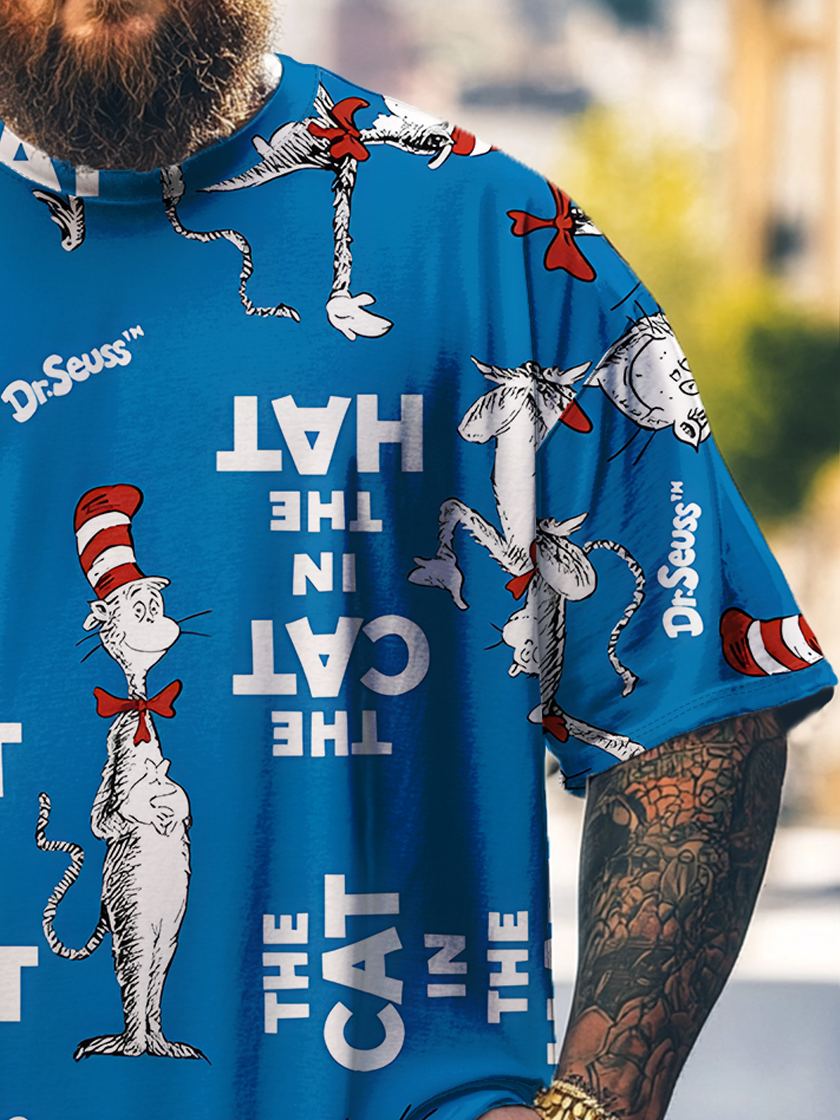 Big Size Men's Fun Dr. Seuss Art Loose T-shirt