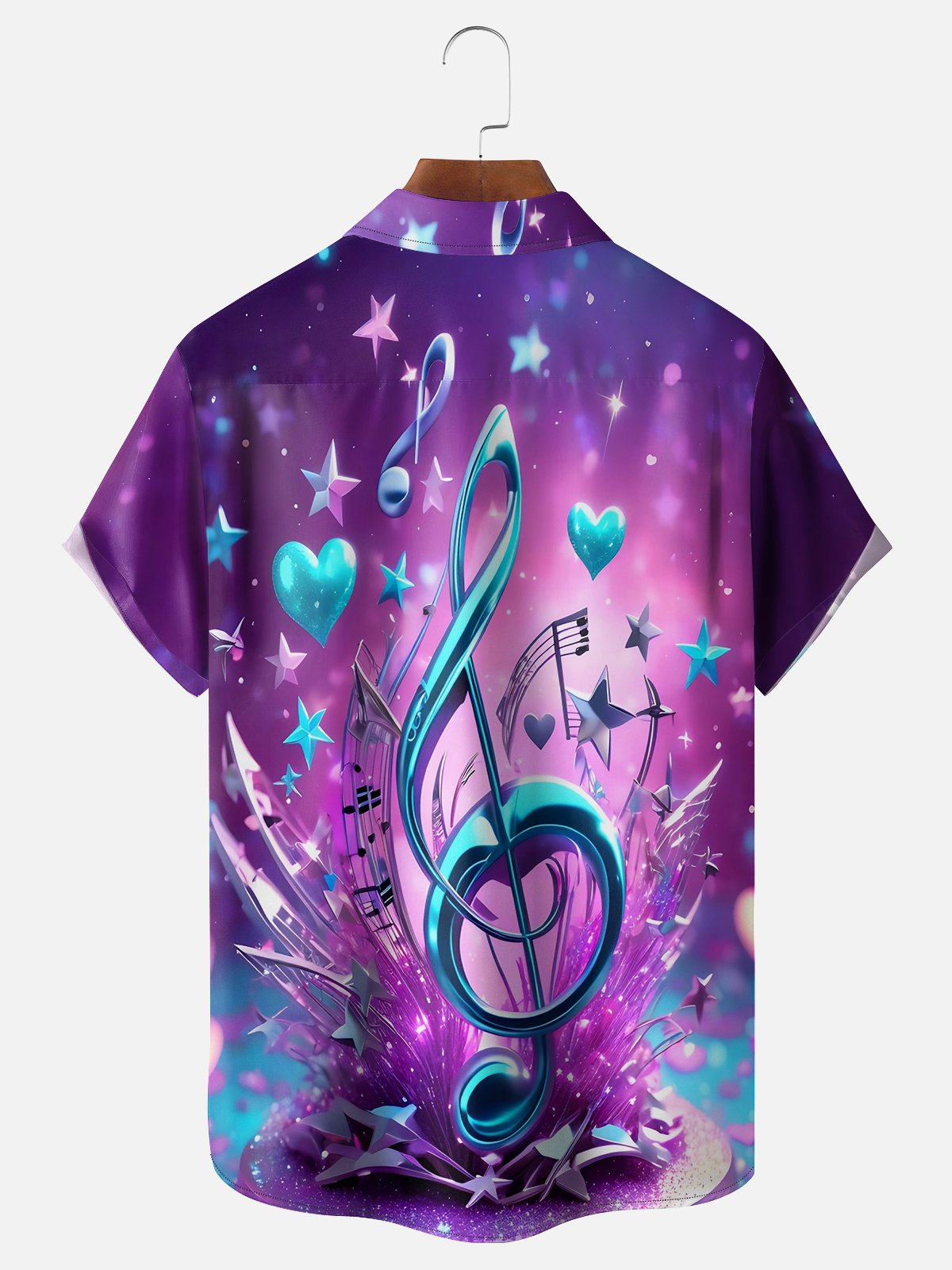 Moisture-wicking Abstract Gradient Musical Notes Chest Pocket Hawaiian Shirt