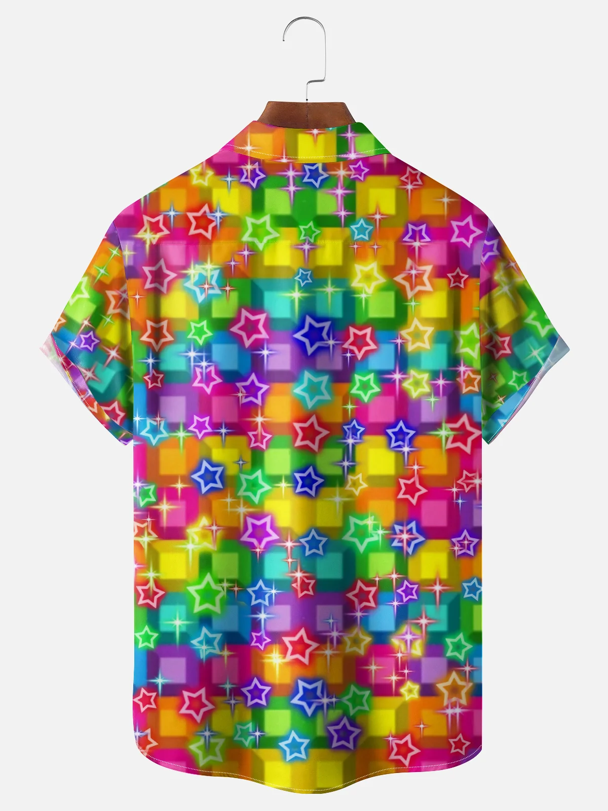 Moisture Wicking Gradient Geometric Color Block Chest Pocket Hawaiian Shirt