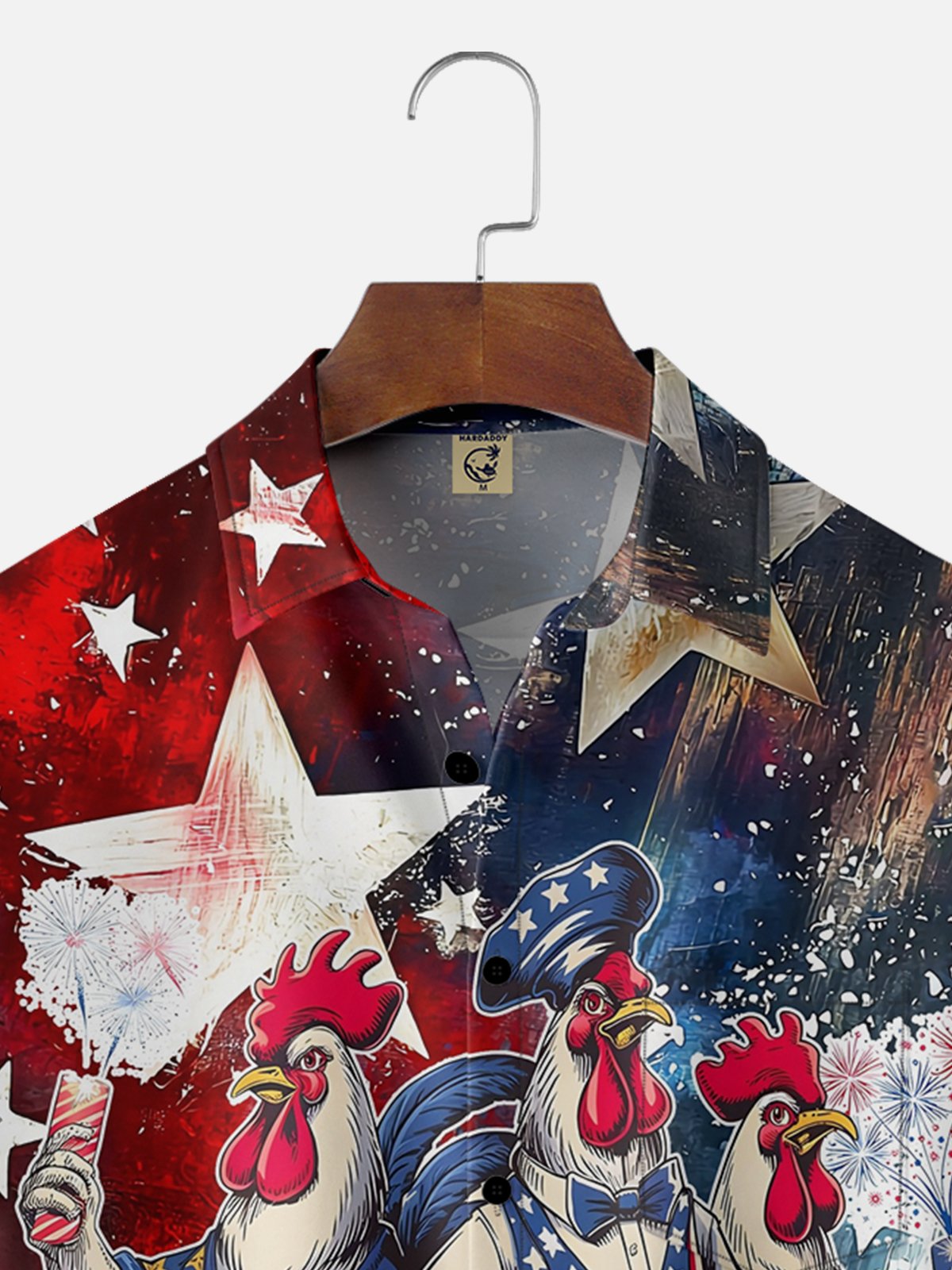 Moisture Wicking Independence Day Abstract American Flag Chicken Chest Pocket Hawaiian Shirt