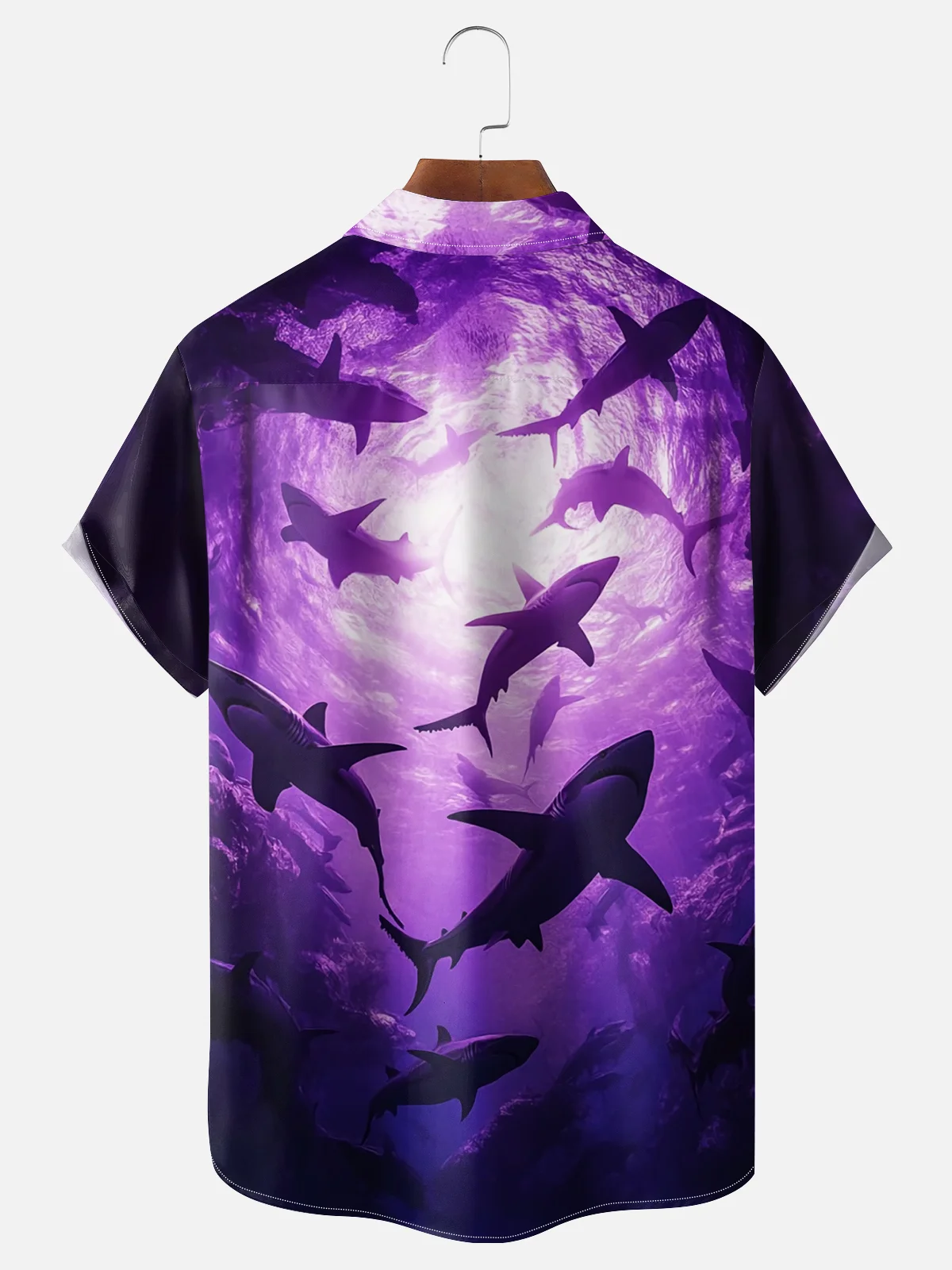Moisture-wicking Ocean Shark Chest Pocket Hawaiian Shirt