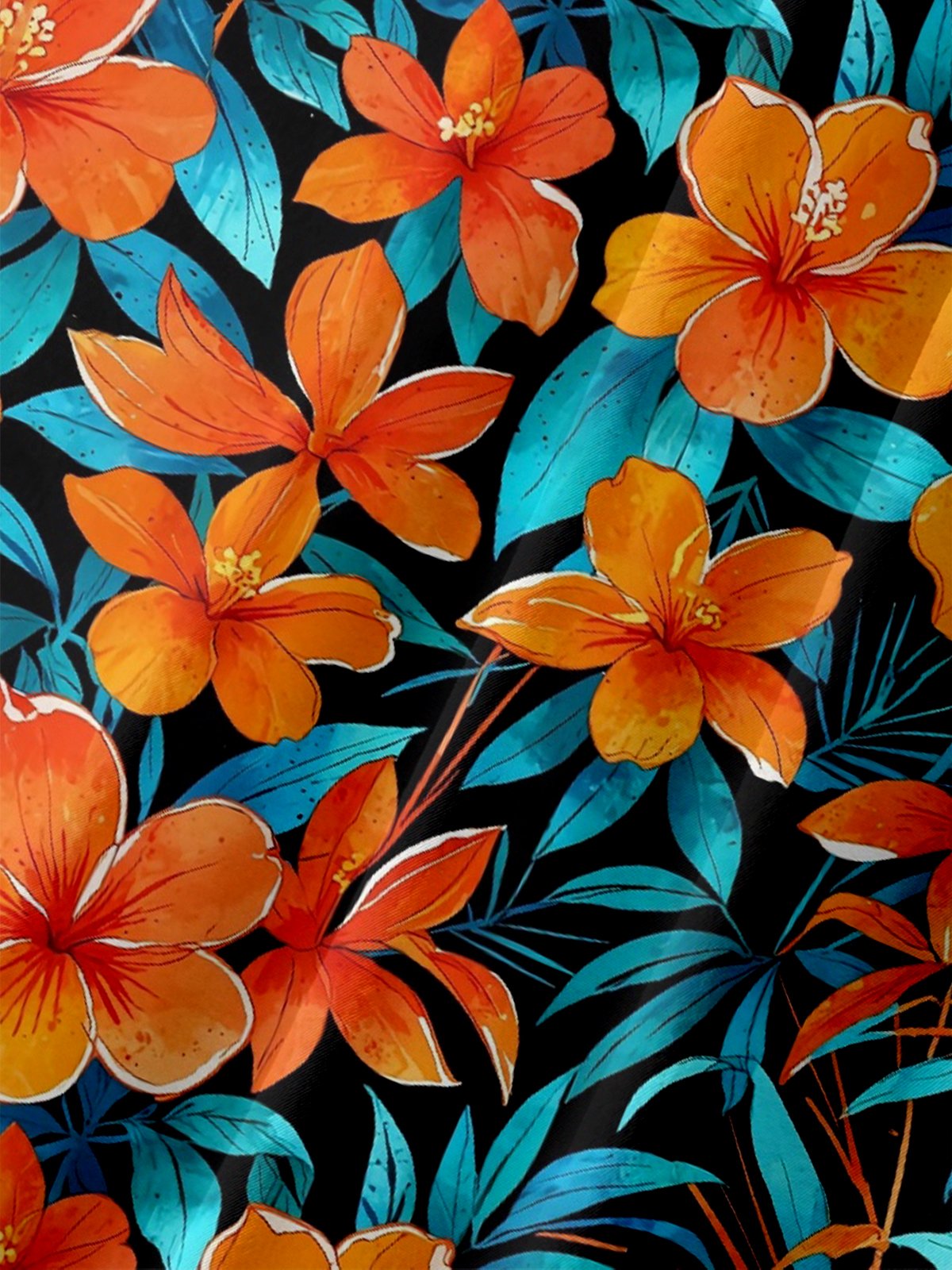 Moisture Wicking Tropical Floral Chest Pocket Hawaiian Shirt