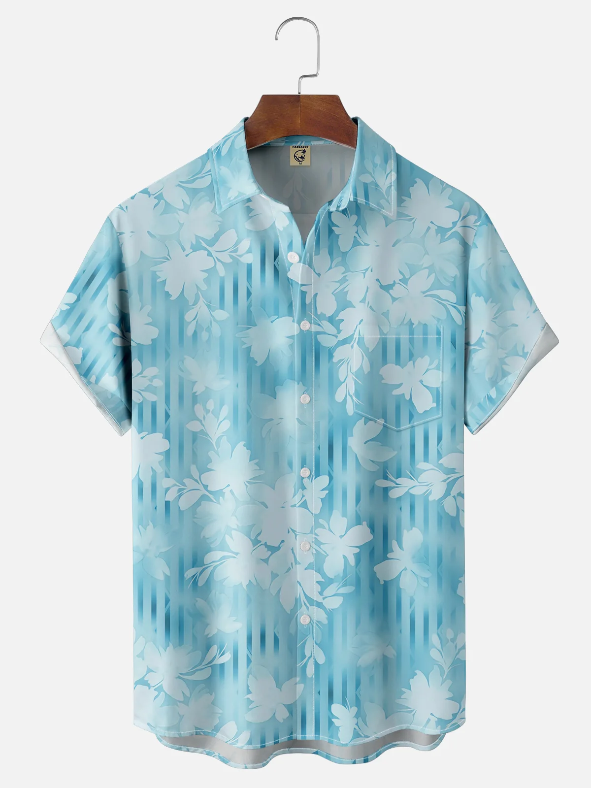 Moisture Wicking Gradient Abstract Tropical Plants Leaves Chest Pocket Hawaiian Shirt