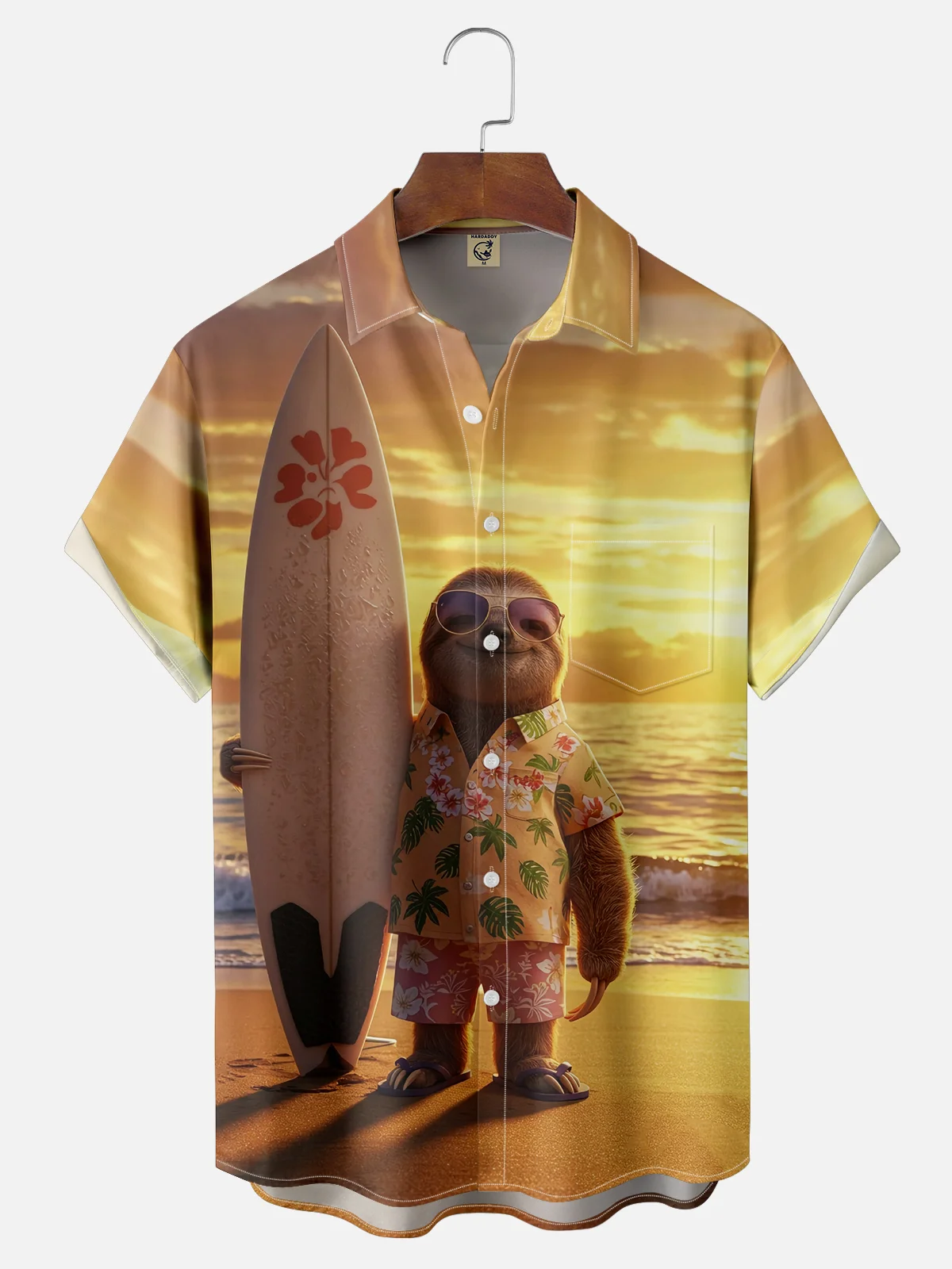 Moisture Wicking Surf Sloth Chest Pocket Hawaiian Shirt