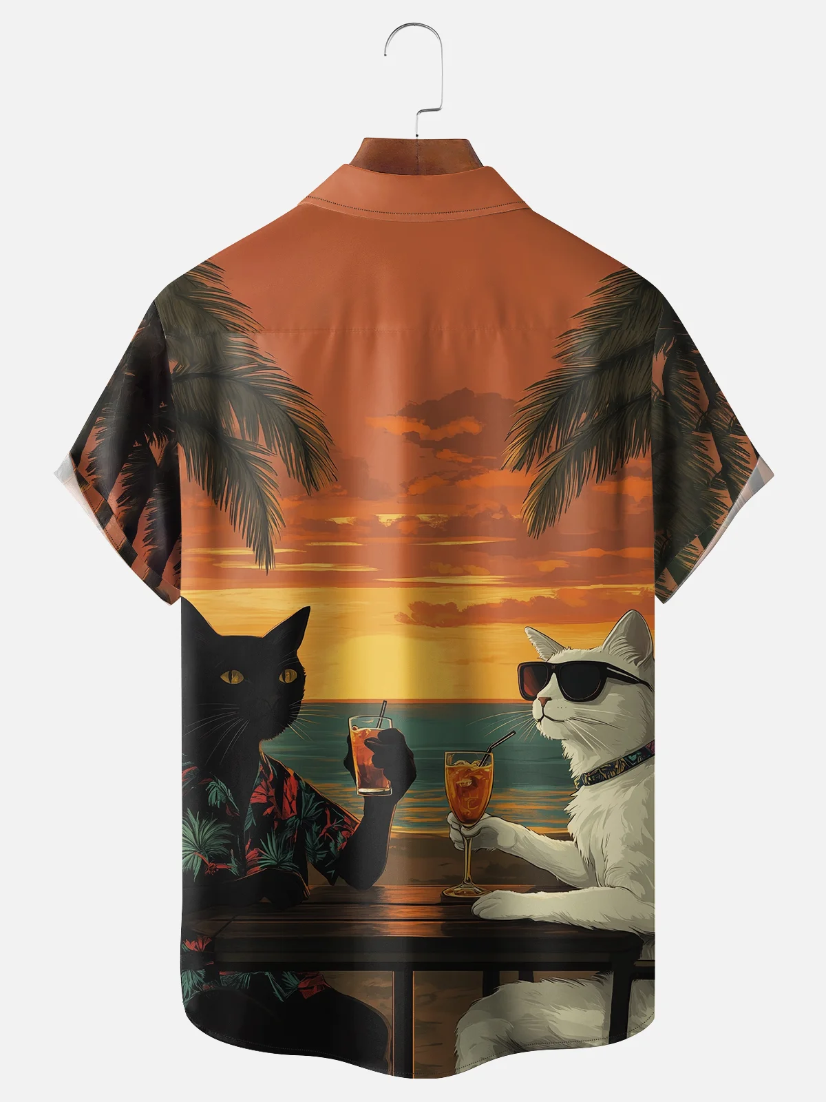 Moisture Wicking Holiday Black and White Cat Chest Pocket Hawaiian Shirt