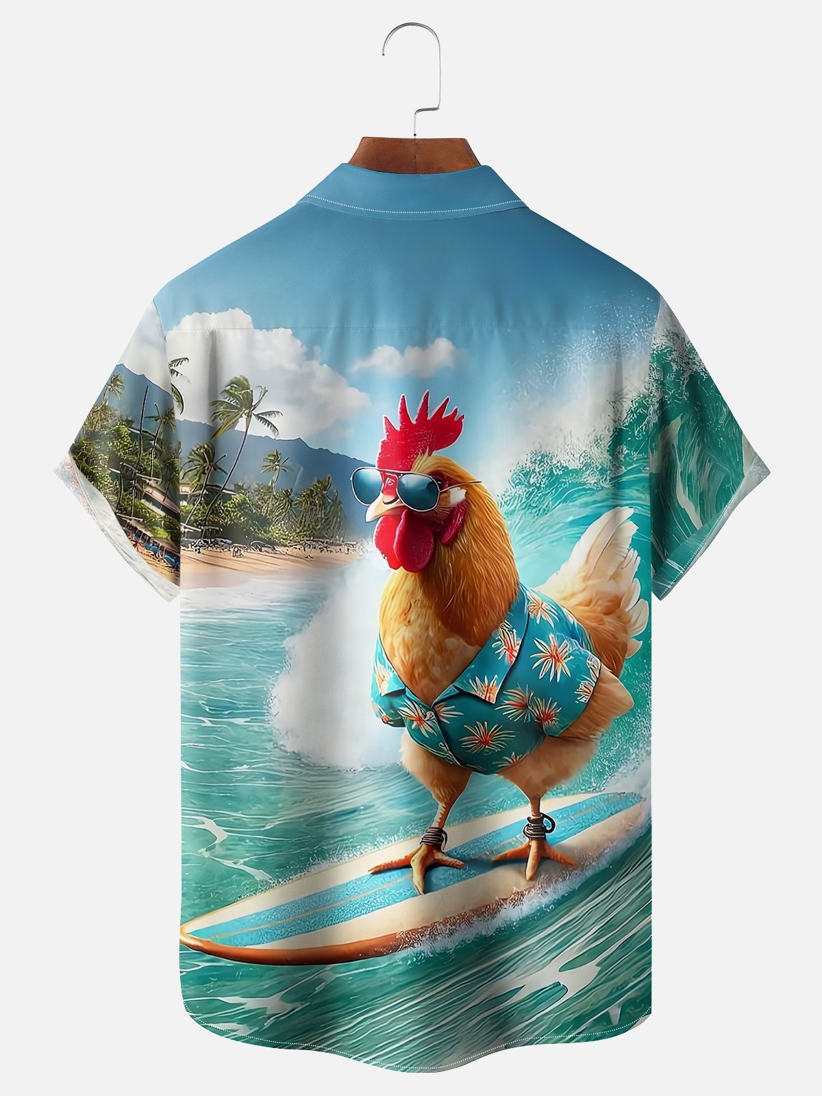 Moisture-wicking Summer Chicken Surf Beach Chest Pocket Hawaiian Shirt