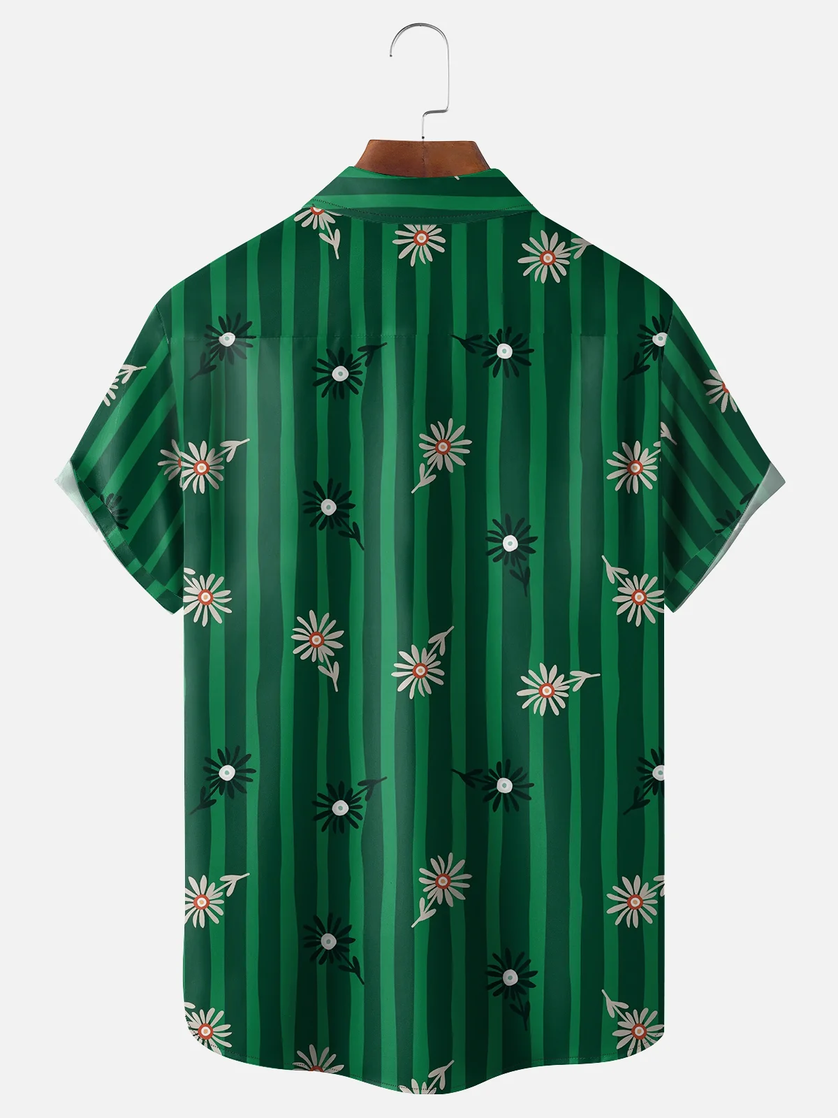 Moisture Wicking Geometric Floral Chest Pocket Hawaiian Shirt