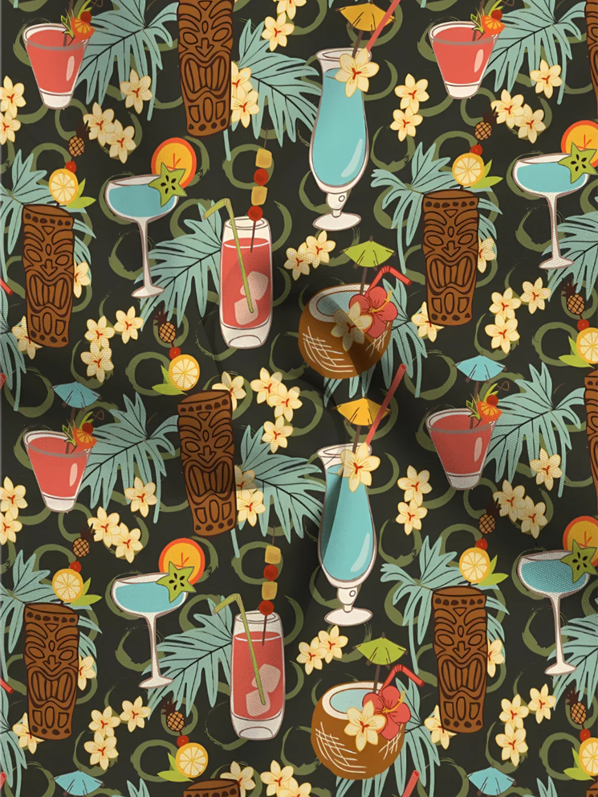 Moisture-wicking TIKI Plant Art Hawaiian Shirt