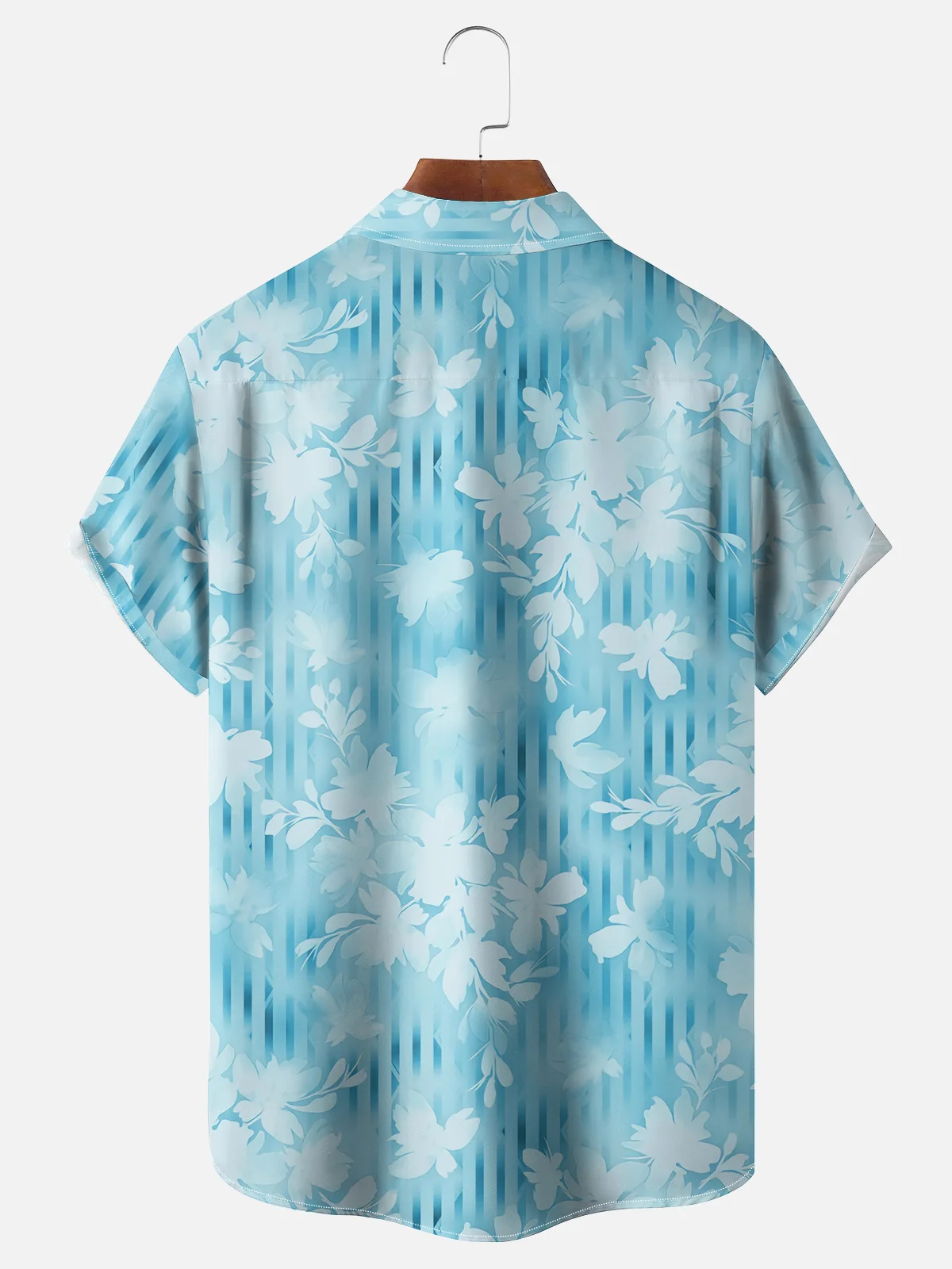 Moisture Wicking Gradient Abstract Tropical Plants Leaves Chest Pocket Hawaiian Shirt