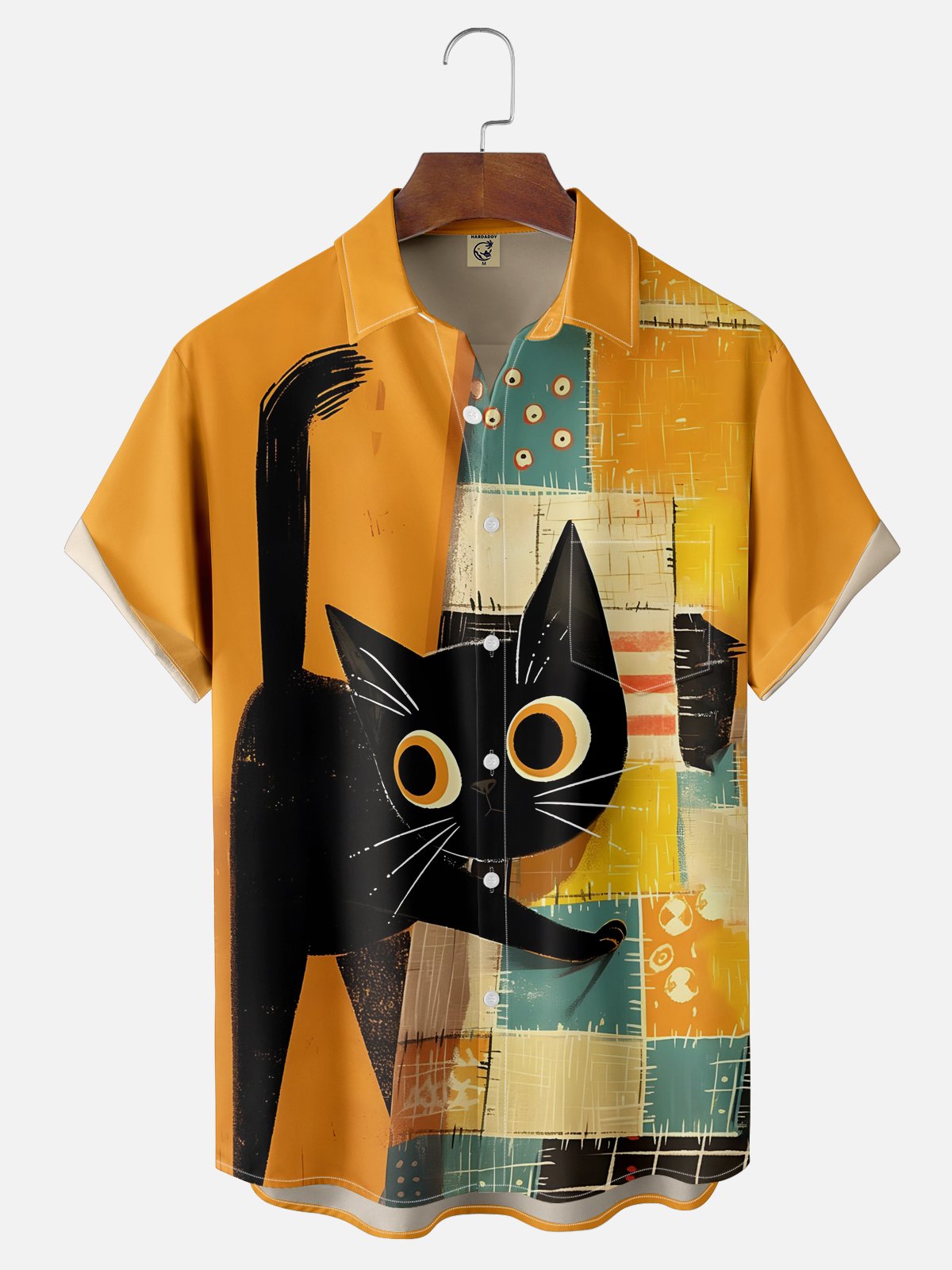 Moisture-wicking Art Black Cat Chest Pocket Casual Shirt