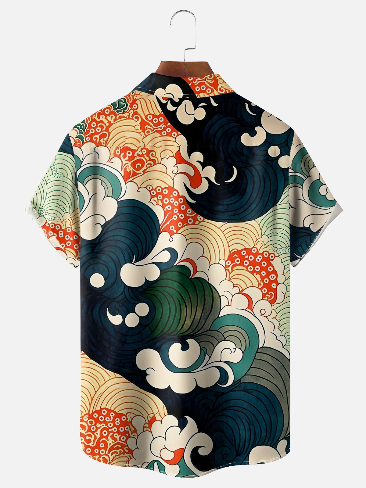 Moisture-wicking Japanese Wave Ukiyo-e Art Chest Pocket Casual Shirt