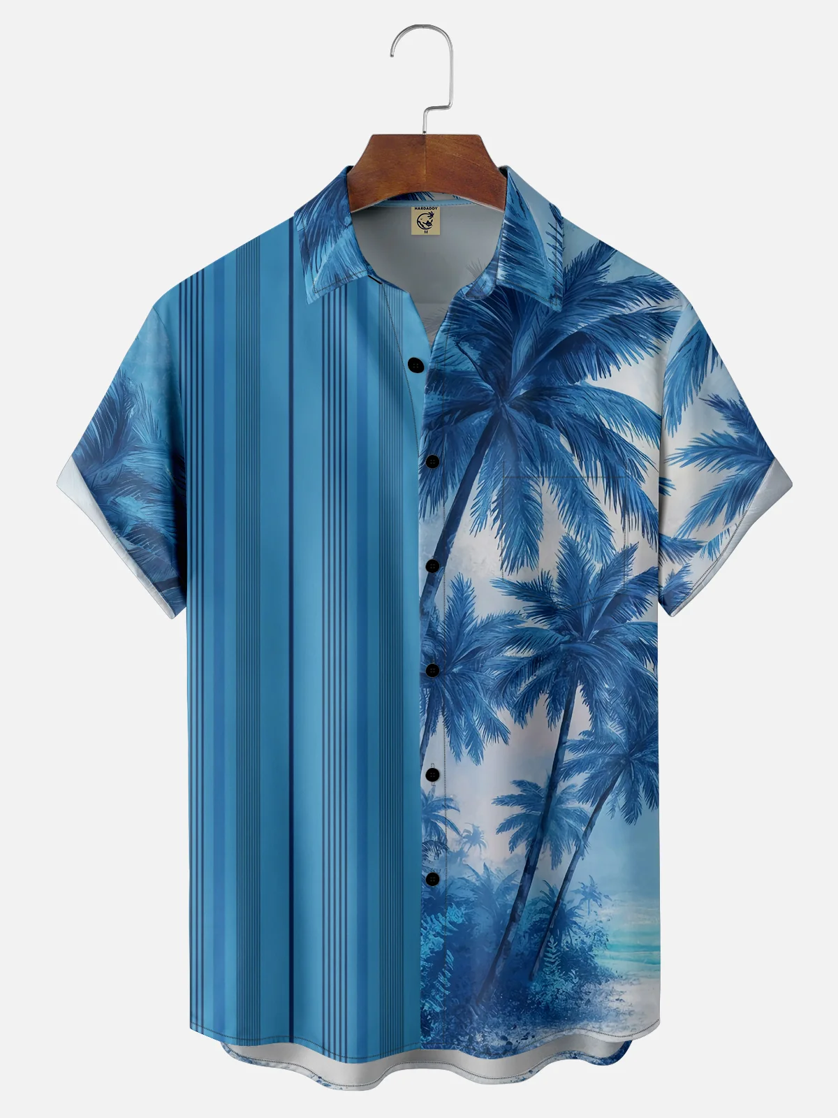Moisture Wicking Ombre Abstract Stripes Coconut Tree Chest Pocket Hawaiian Shirt