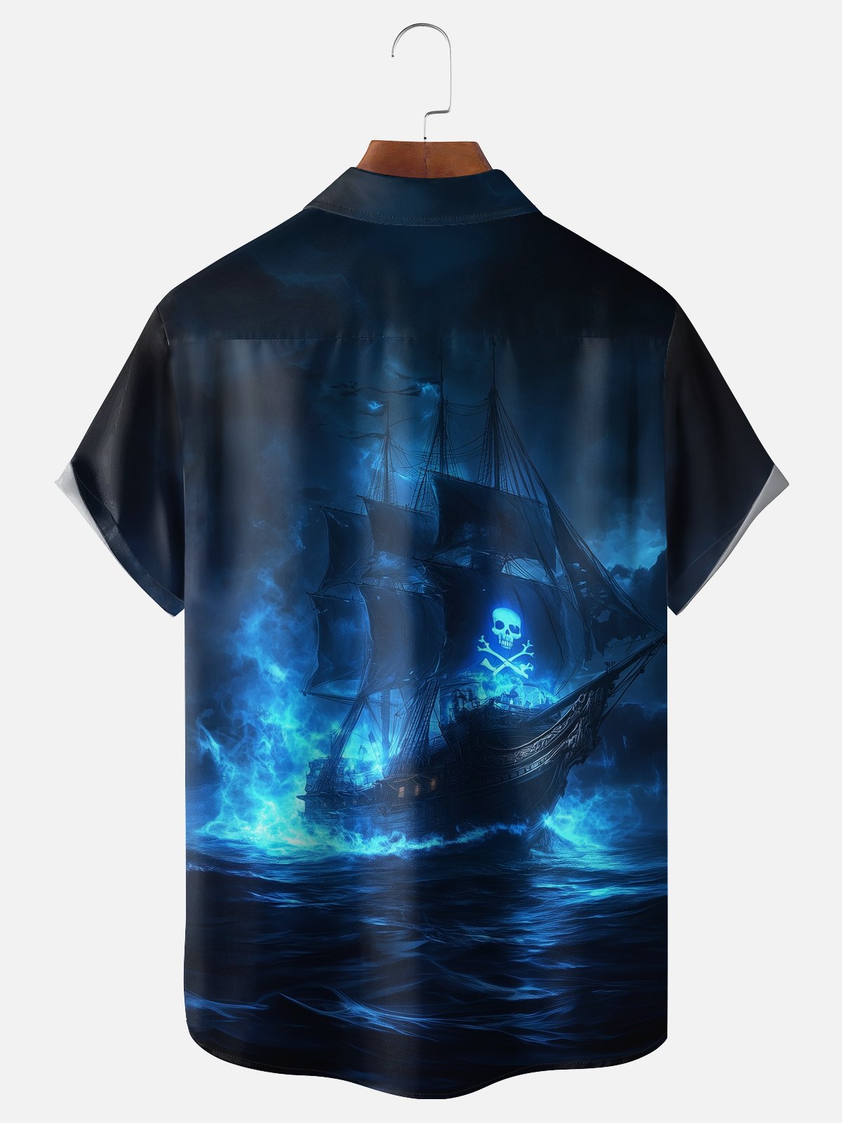 Moisture-wicking Pirate Ship Skeleton Chest Pocket Casual Shirt