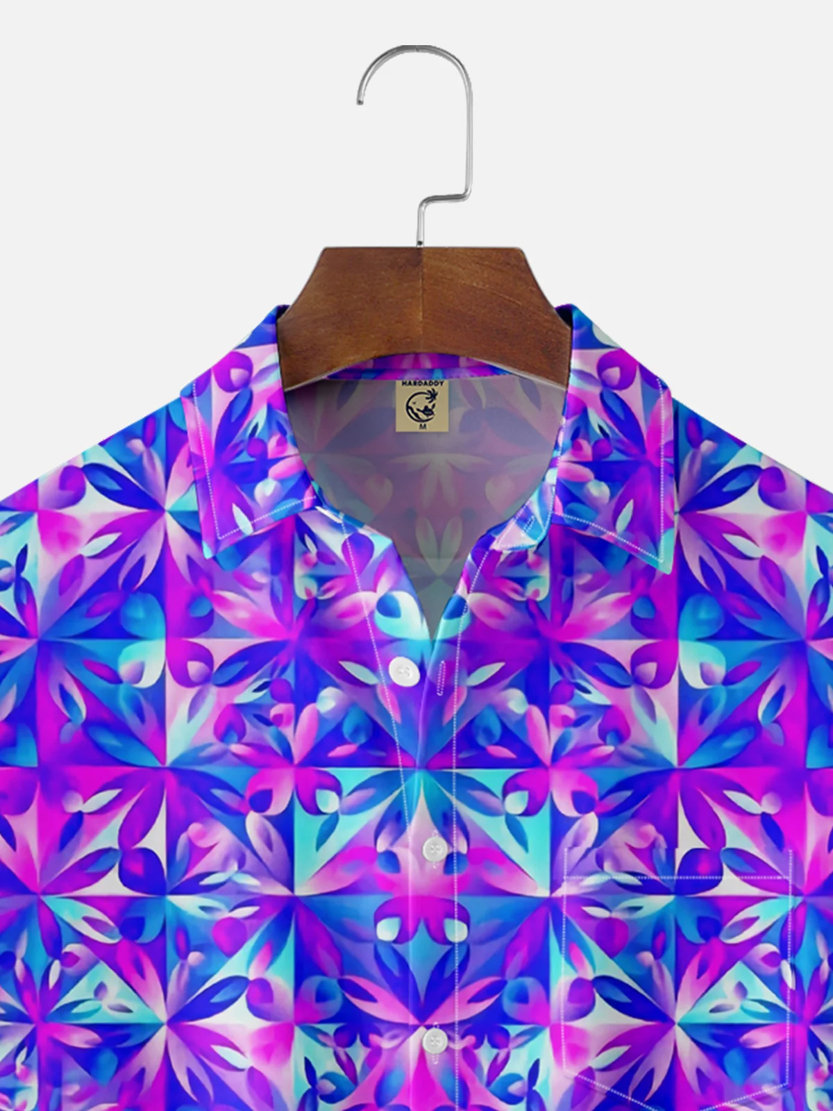 Moisture Wicking Gradient Abstract Geometric Chest Pocket Hawaiian Shirt