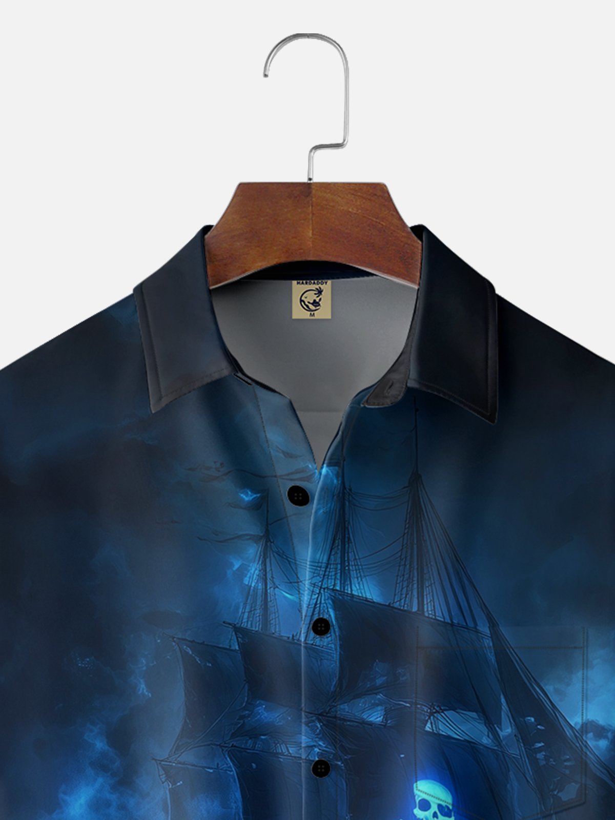Moisture-wicking Pirate Ship Skeleton Chest Pocket Casual Shirt