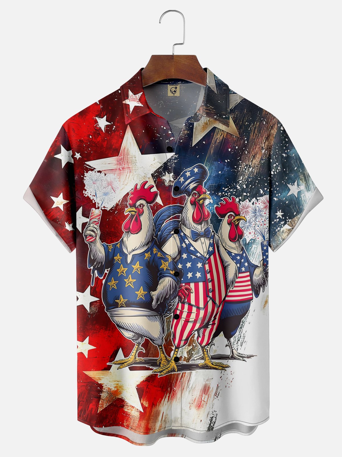 Moisture Wicking Independence Day Abstract American Flag Chicken Chest Pocket Hawaiian Shirt